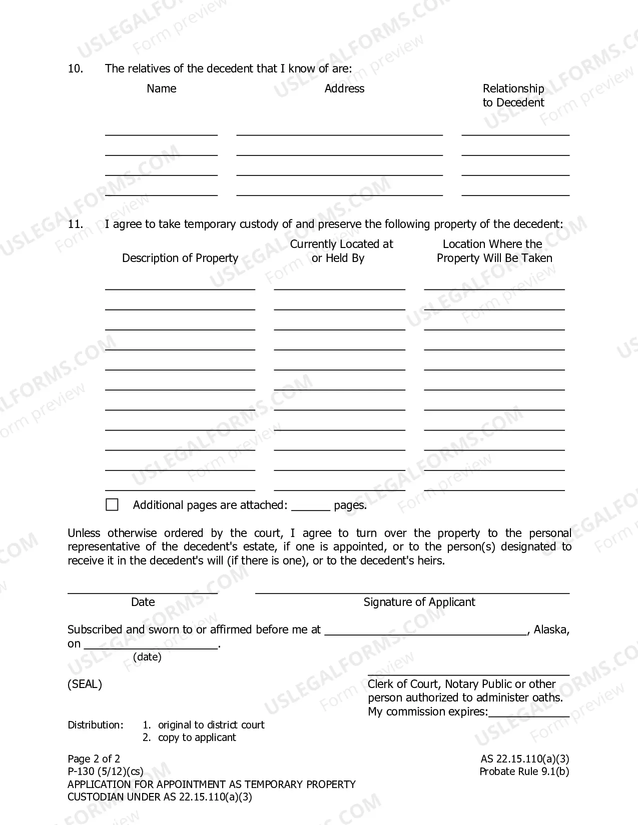 Preview Application for Appointment As Temporary Property Custodian Under