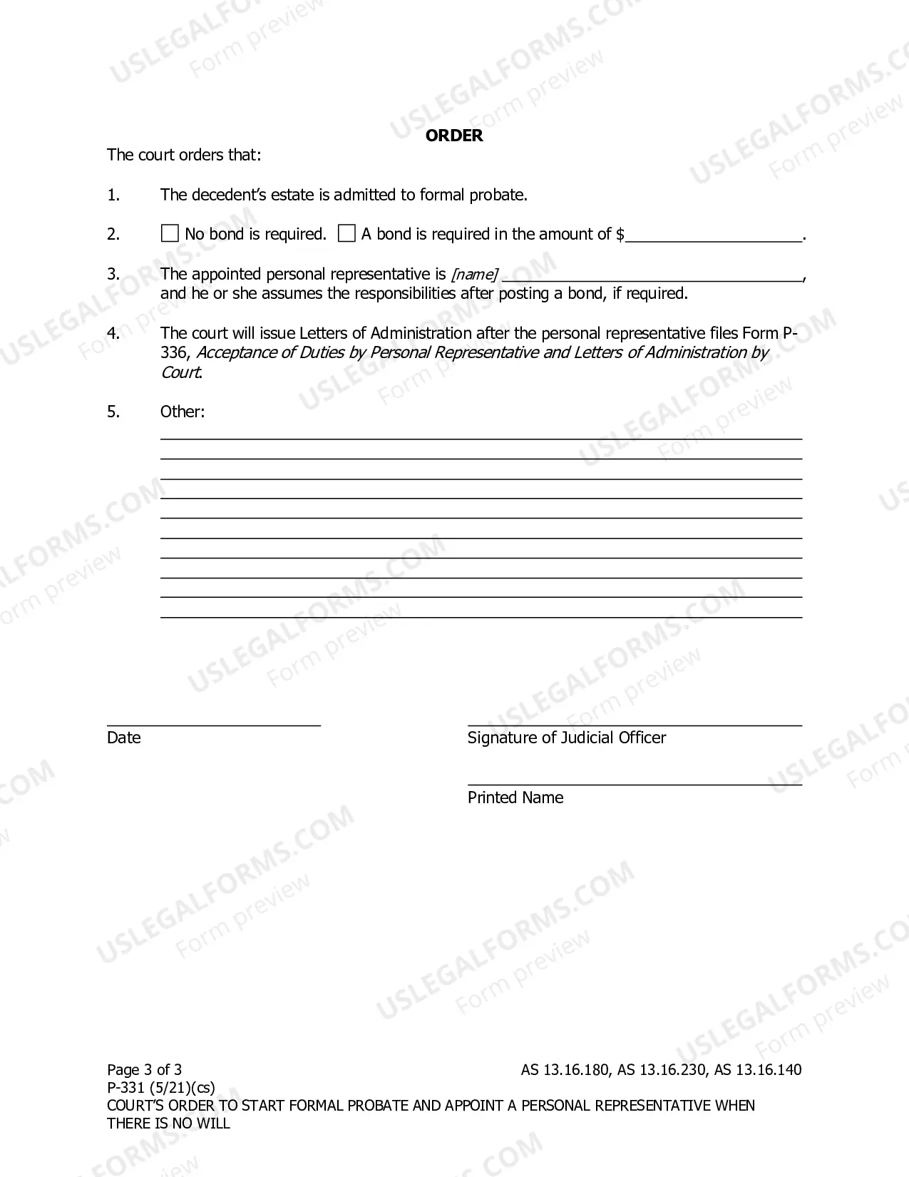 Preview Order Starting Formal Probate and Appoint a Personal Representative When There is no Will