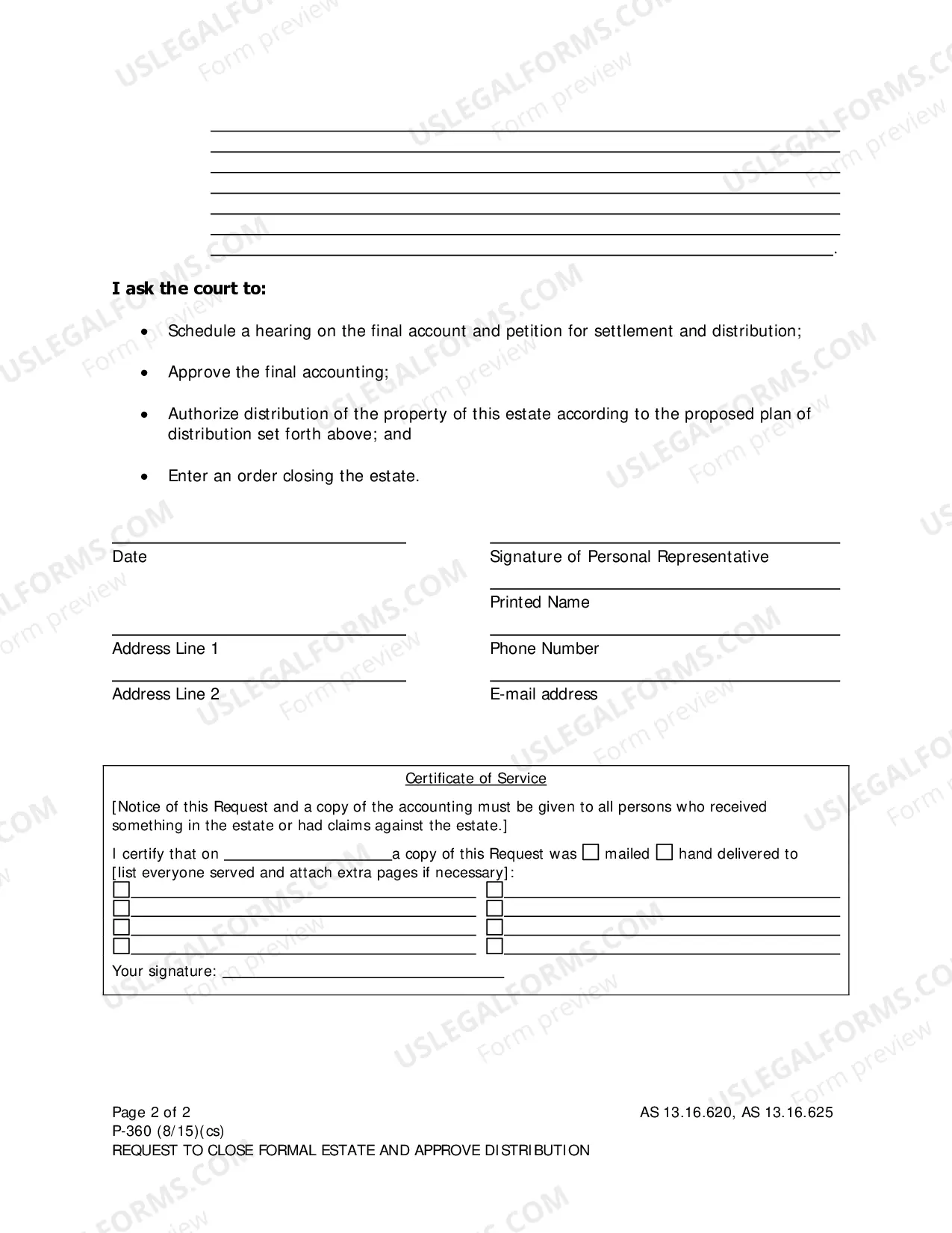 Preview Request to Close Formal Estate and Approve Distribution