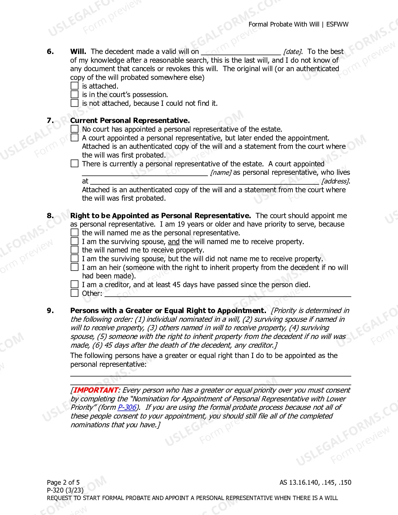 Preview Request to Start Formal Probate and Appoint a Personal Representative When There is a Will