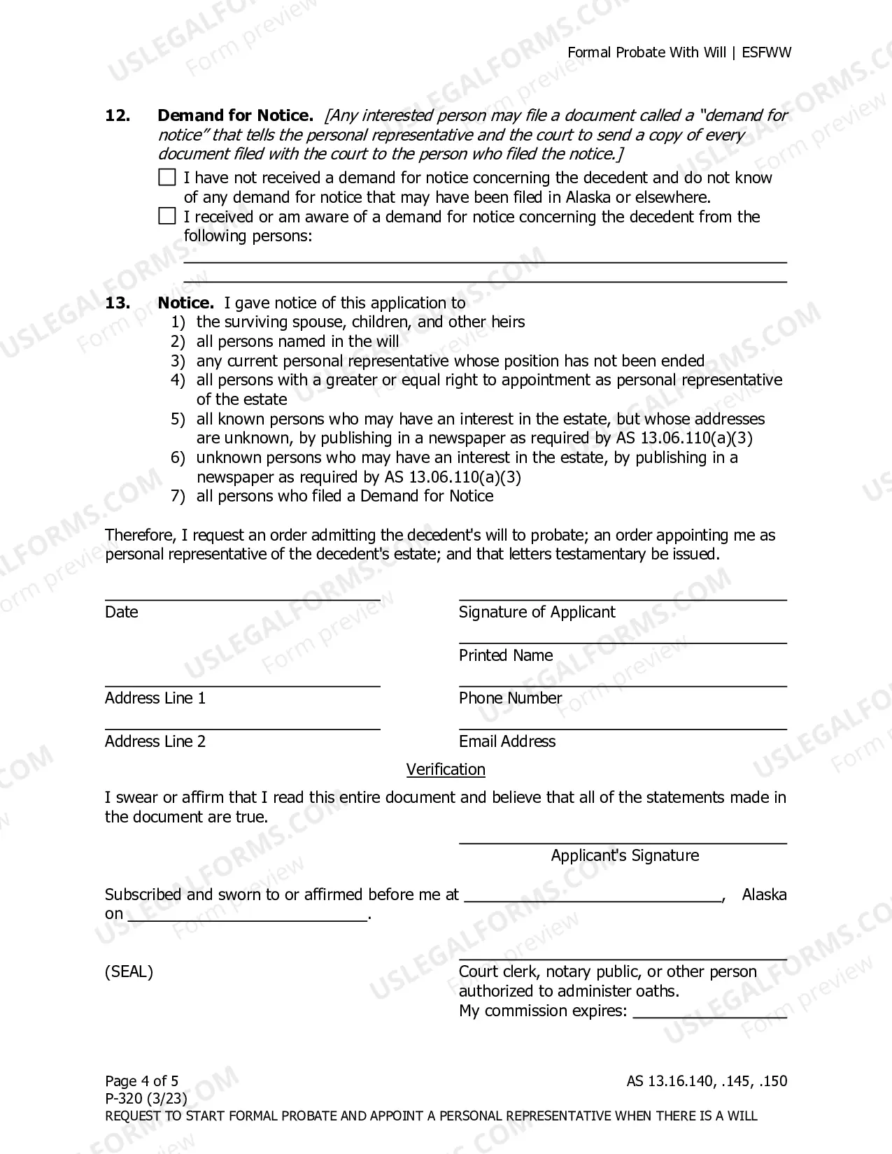 Preview Request to Start Formal Probate and Appoint a Personal Representative When There is a Will