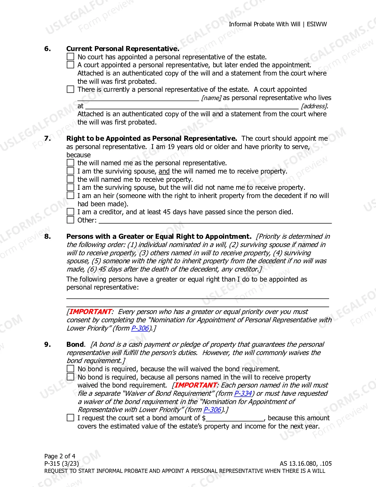 Preview Request to Start Informal Probate and Appoint a Personal Representative When There Is a Will