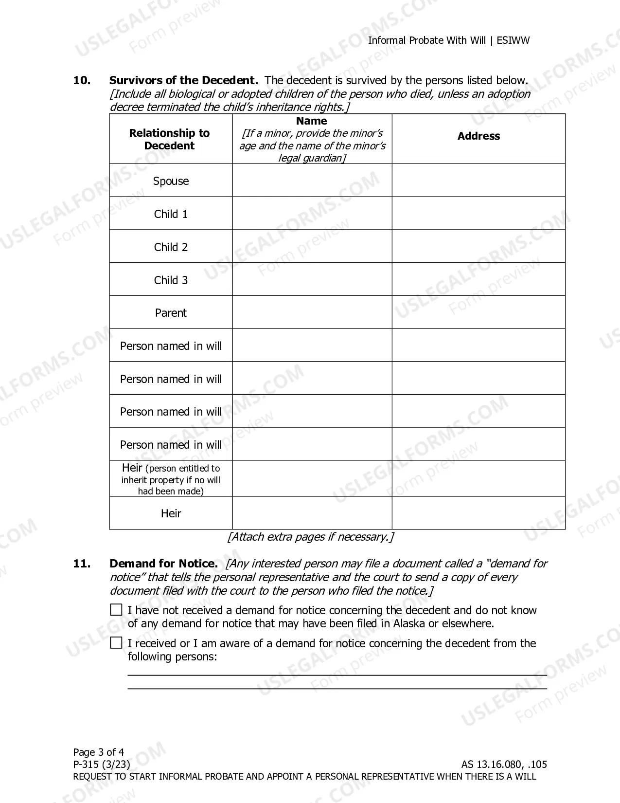 Preview Request to Start Informal Probate and Appoint a Personal Representative When There Is a Will