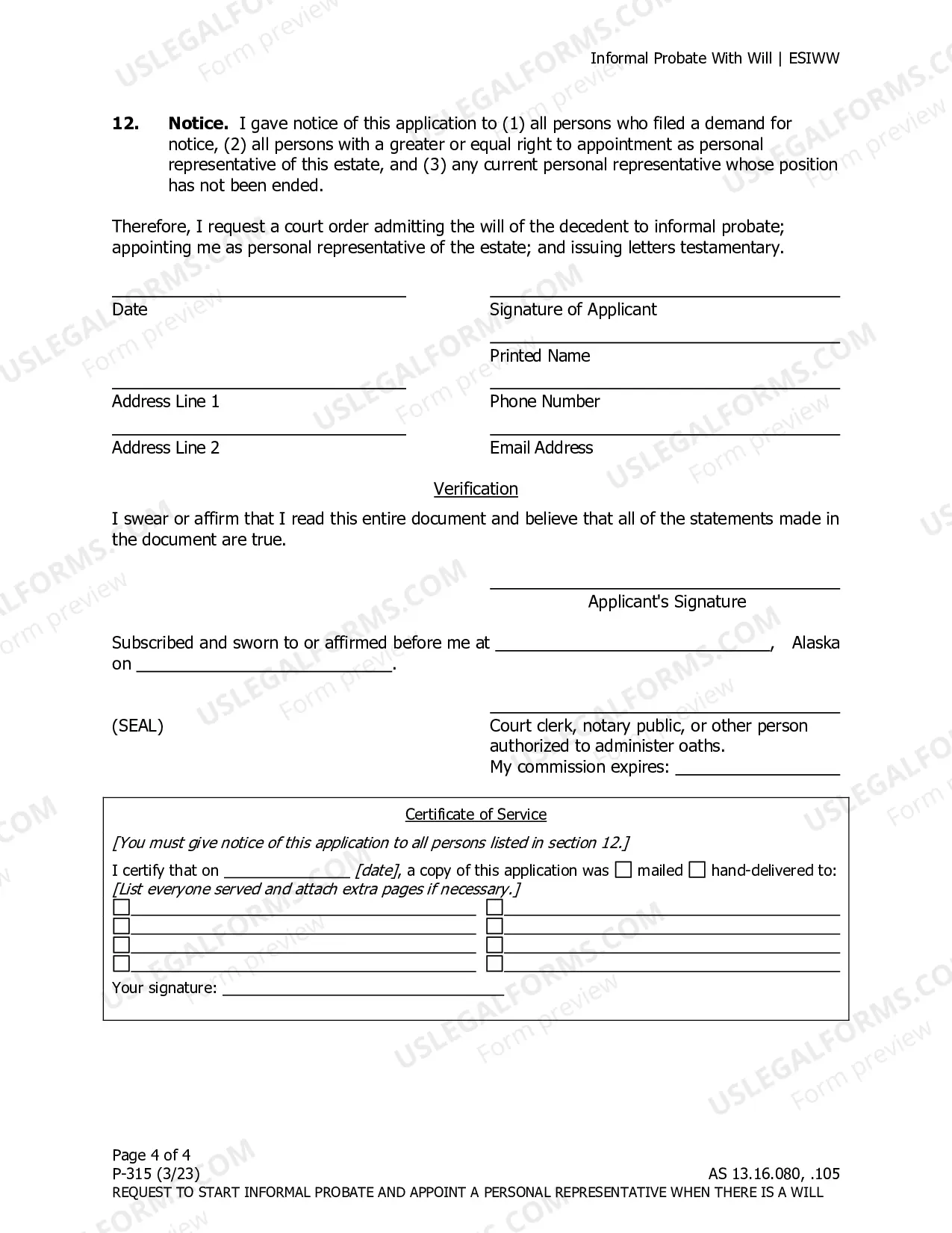 Preview Request to Start Informal Probate and Appoint a Personal Representative When There Is a Will