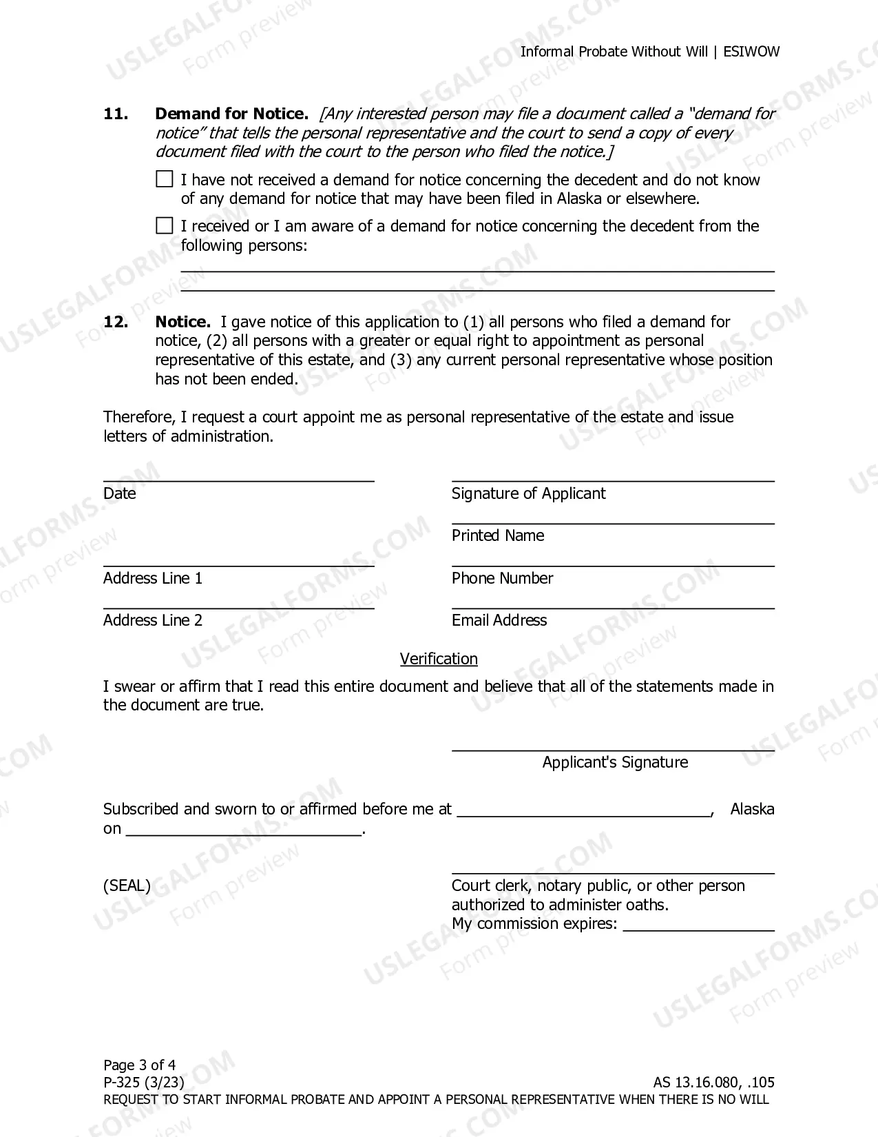 Preview Request to Start Informal Probate and Appoint a Personal Representative When there is No Will