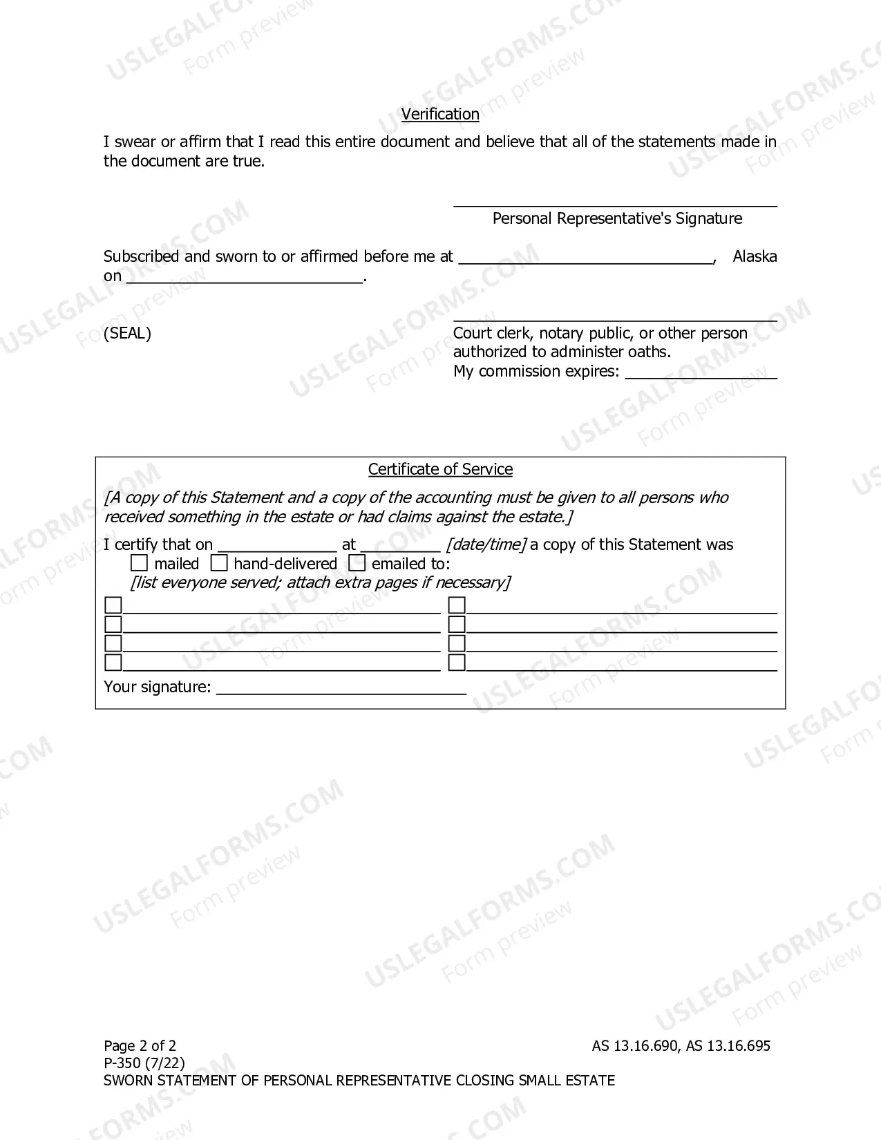 Preview Sworn Statement of Personal Representative Closing Small Estate