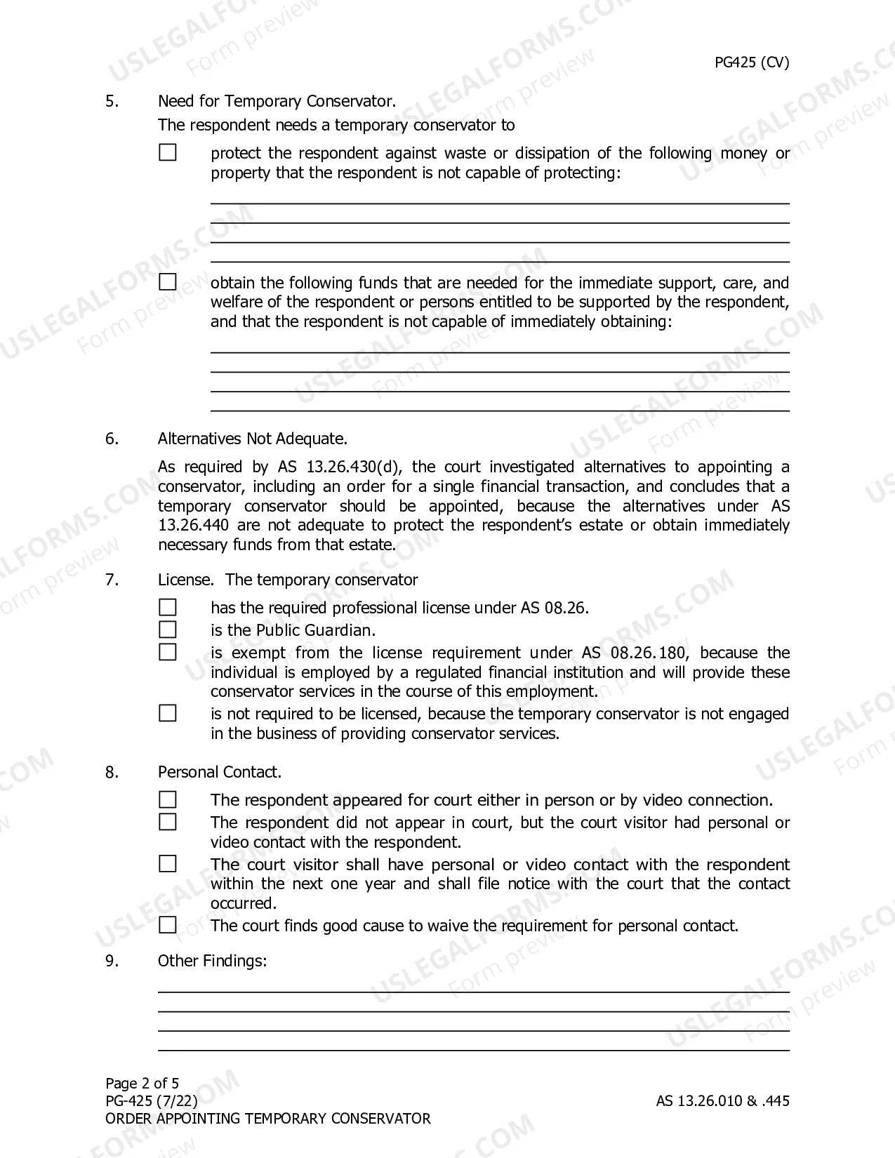 Preview Order Appointing Temporary Conservator Under AS 13.26.445