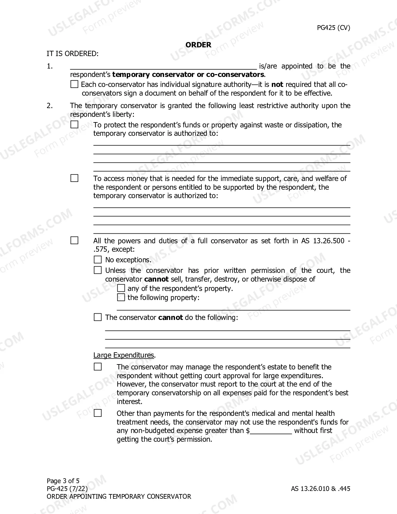 Preview Order Appointing Temporary Conservator Under AS 13.26.445