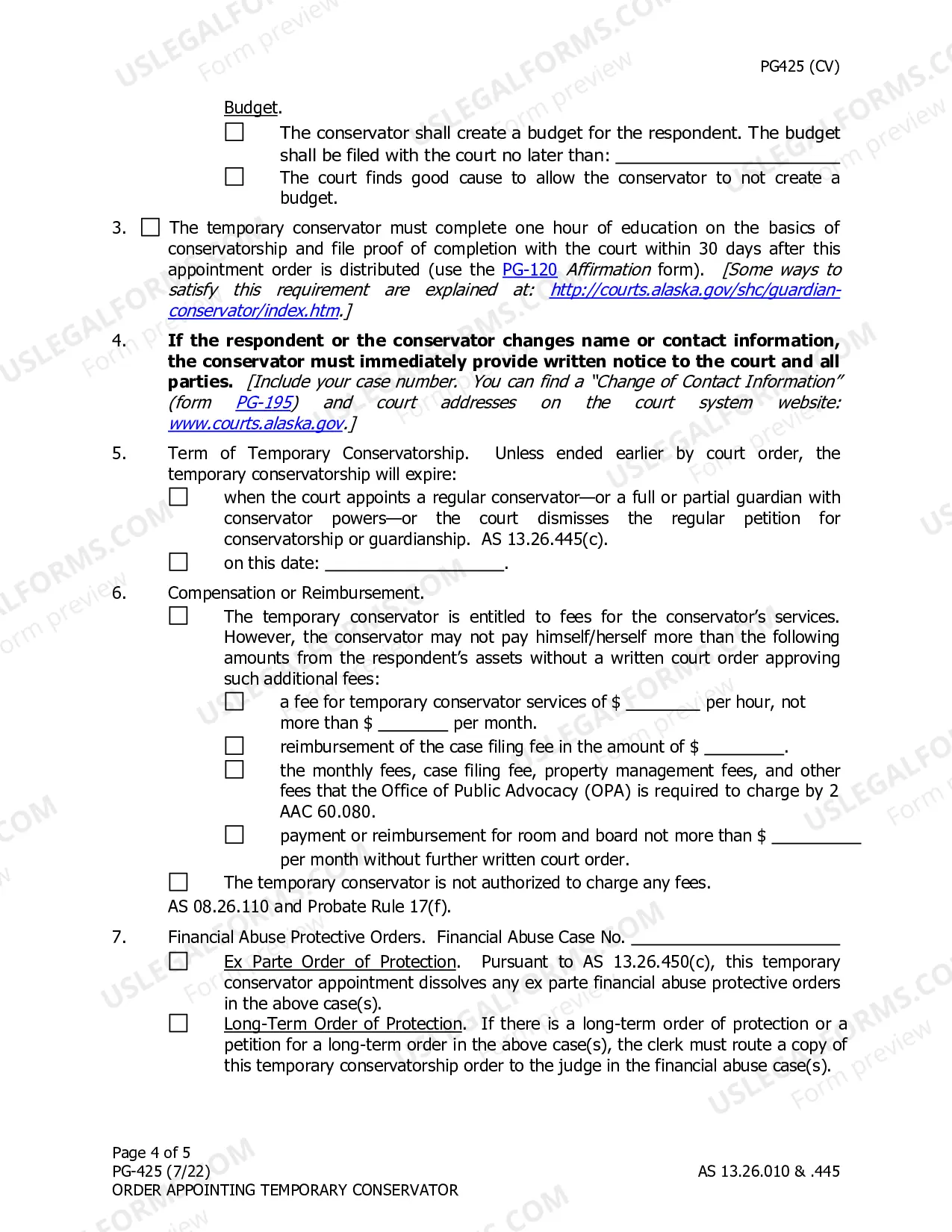 Preview Order Appointing Temporary Conservator Under AS 13.26.445