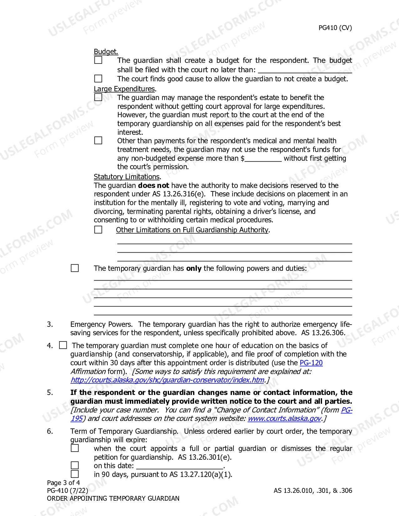 Preview Order Appointing Temporary Guardian Under AS 13.26.301