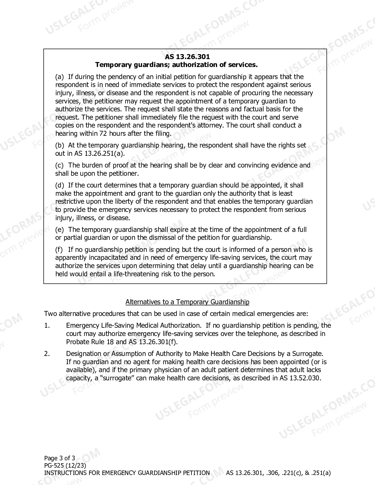 Preview Instructions for Emergency Guardianship Petition