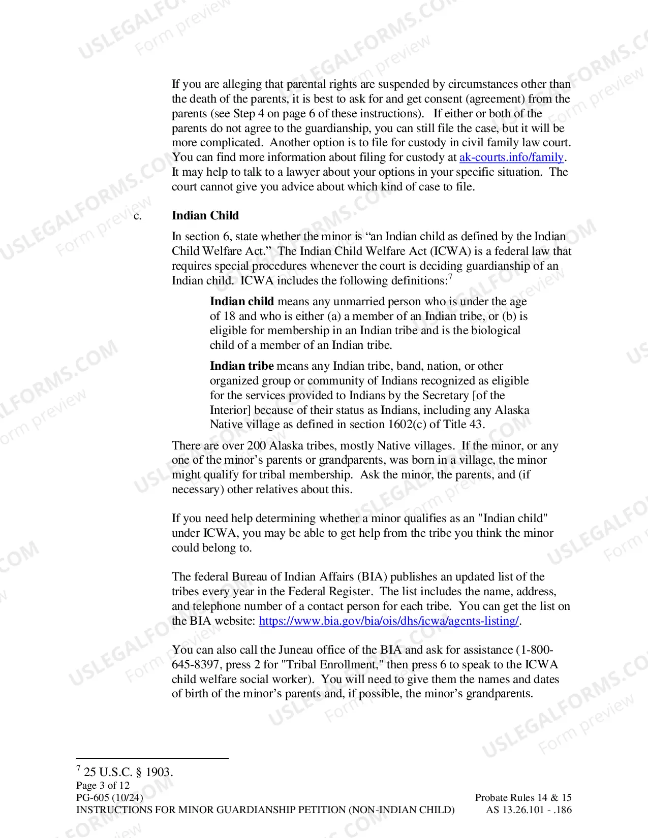 Preview Instructions for Minor Guardianship Petition (Non-Indian Child)
