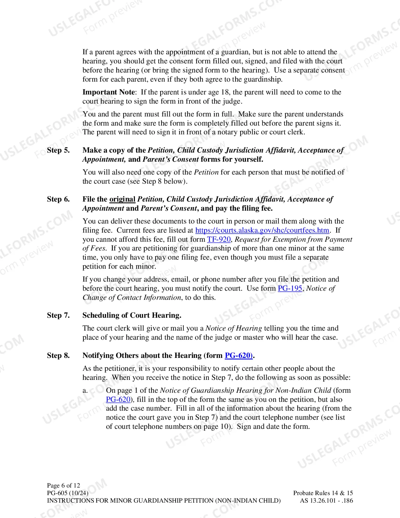 Preview Instructions for Minor Guardianship Petition (Non-Indian Child)