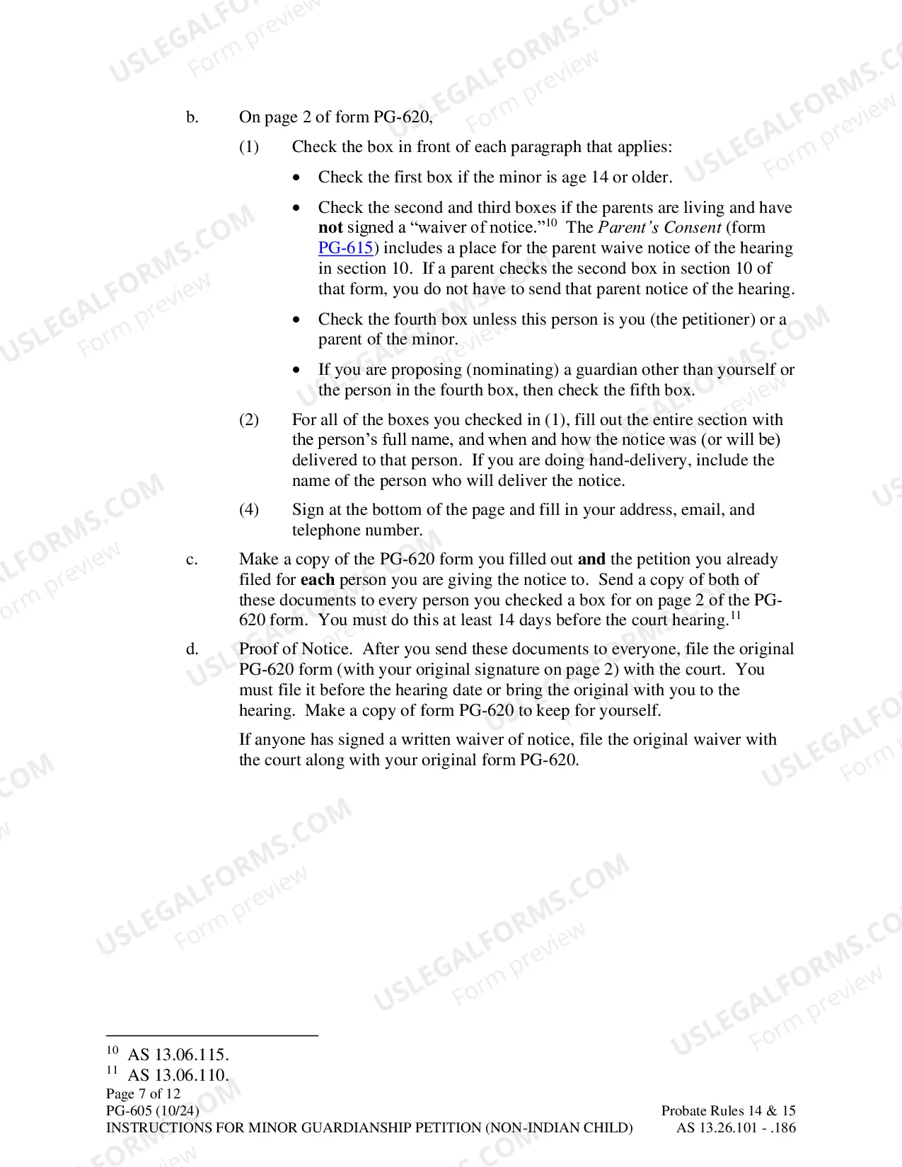 Preview Instructions for Minor Guardianship Petition (Non-Indian Child)