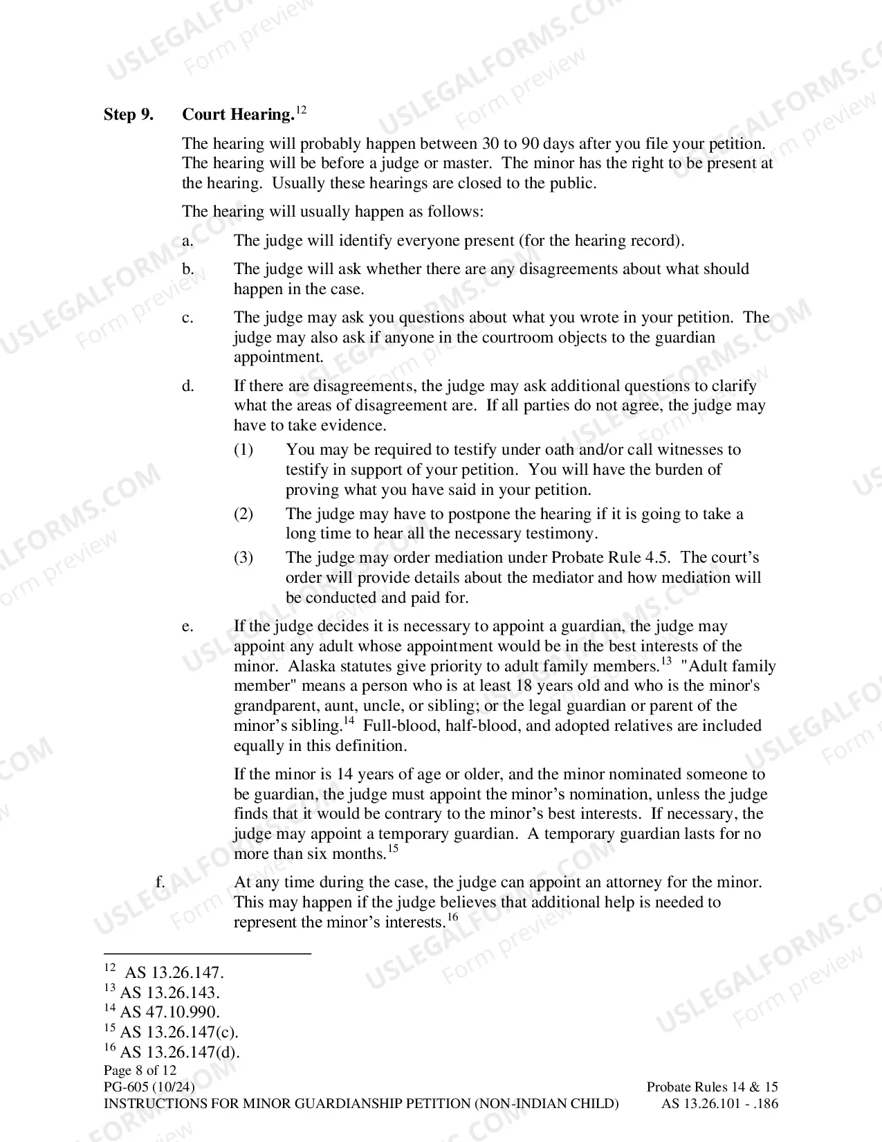 Preview Instructions for Minor Guardianship Petition (Non-Indian Child)