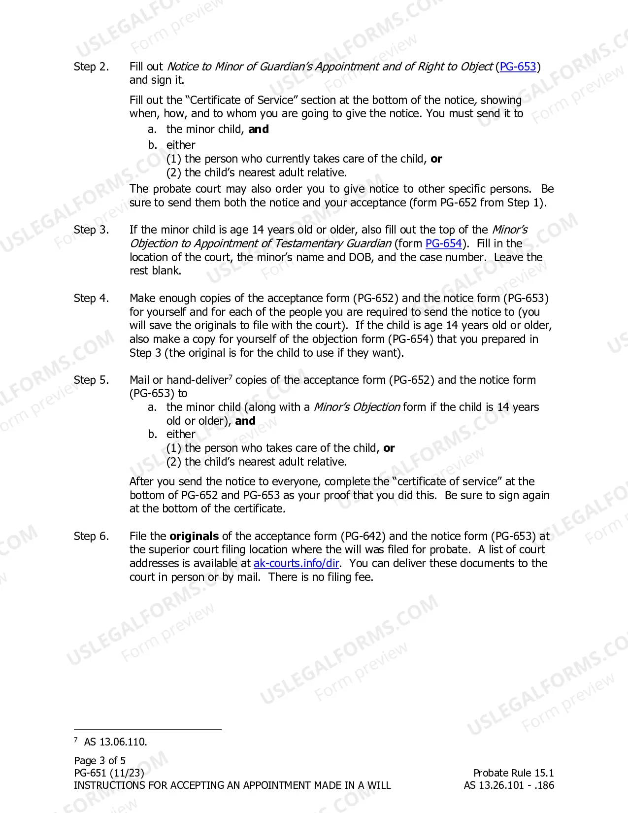 Preview Instructions for Accepting Guardianship Appointment Made in a Will
