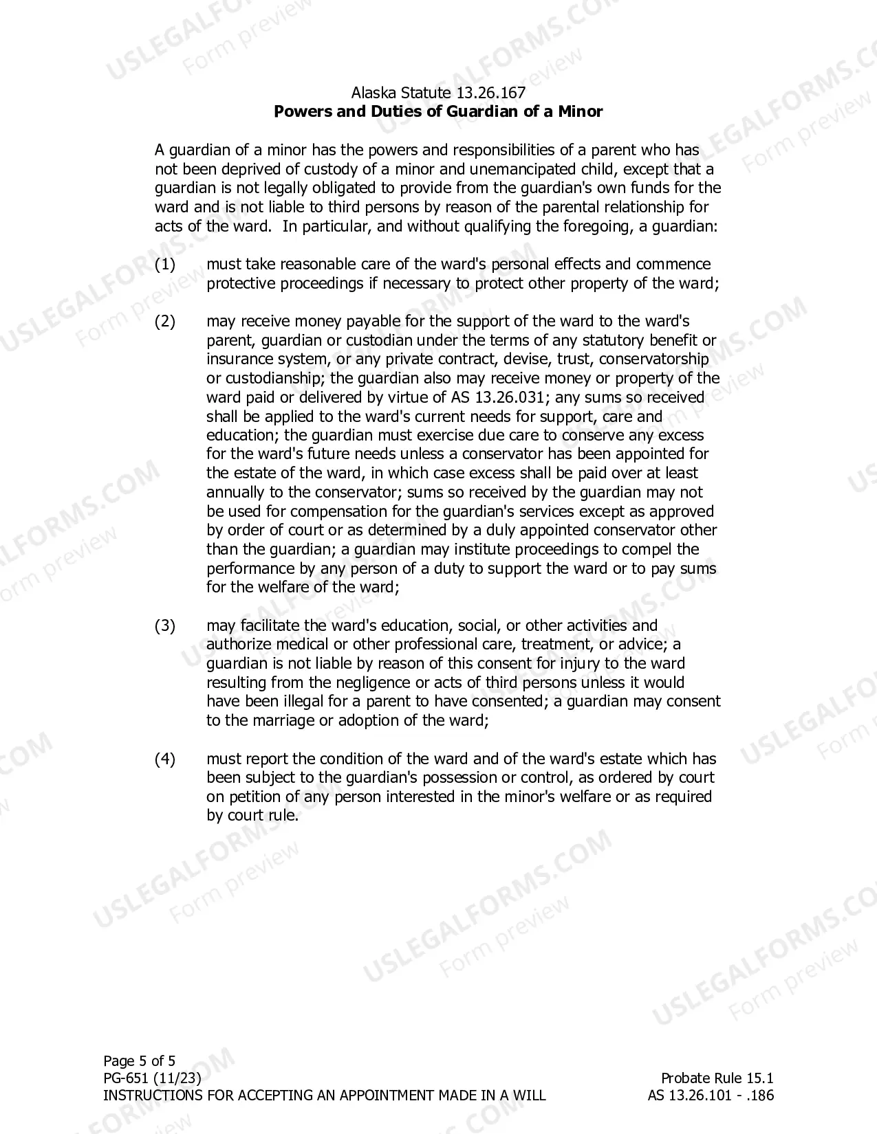 Preview Instructions for Accepting Guardianship Appointment Made in a Will