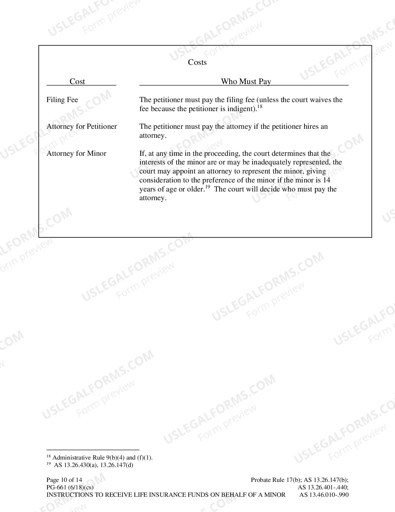 Preview Instructions for Petition to Receive Funds on Behalf of a Minor