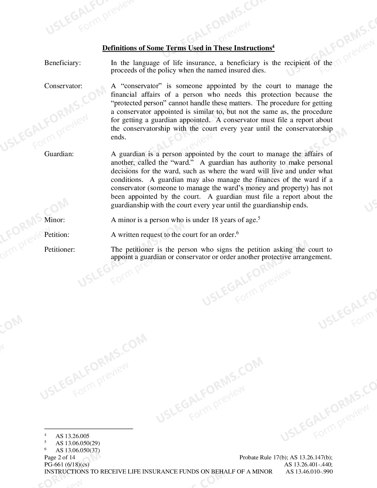 Preview Instructions for Petition to Receive Funds on Behalf of a Minor