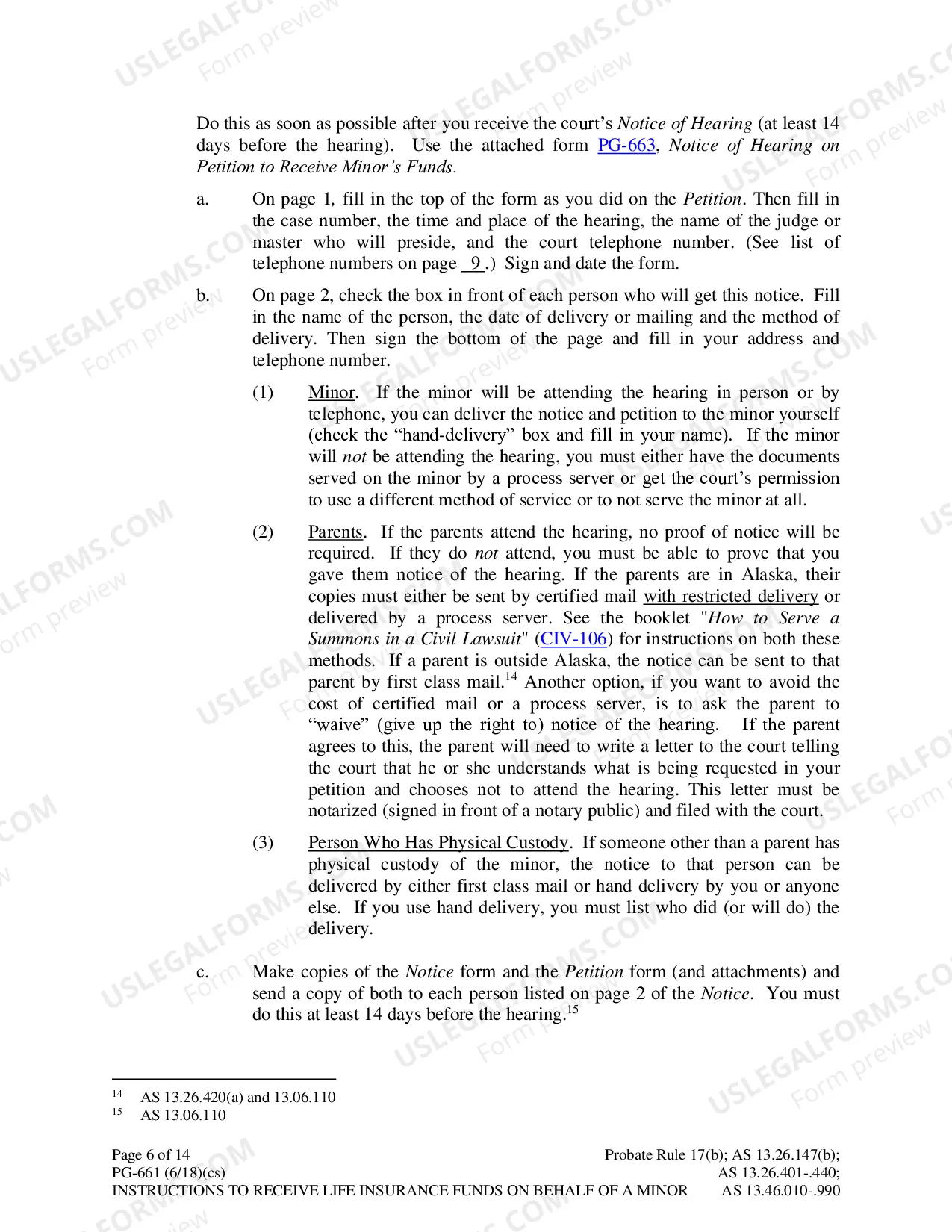 Preview Instructions for Petition to Receive Funds on Behalf of a Minor