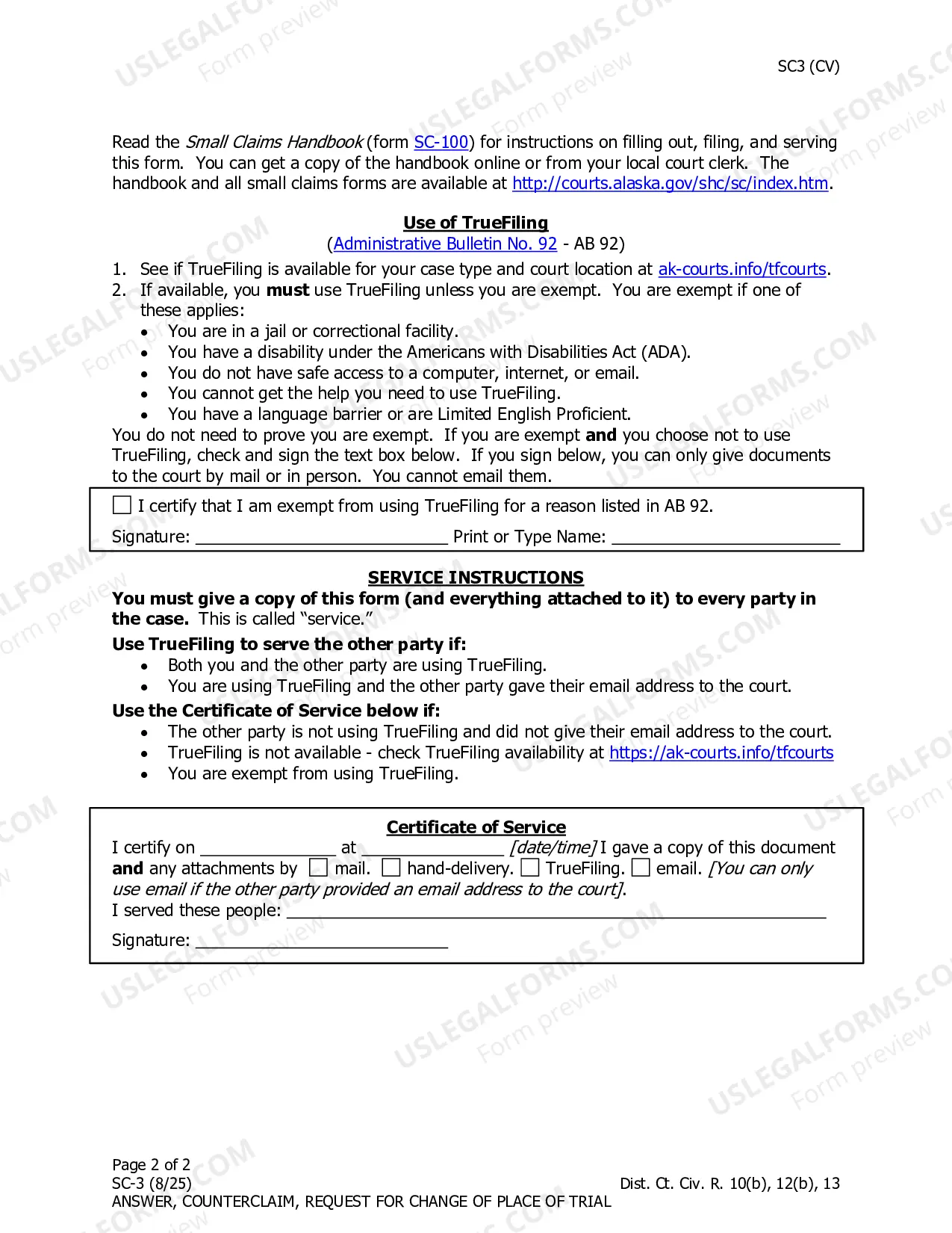 Preview Answer, Counterclaim, Request for Change of Place of Trial (Use court's 3-part form)