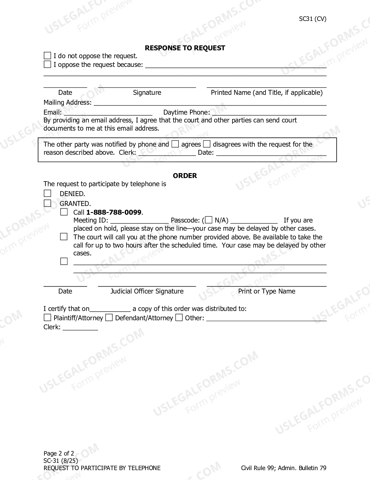 Preview Request/Order for Telephonic Participation