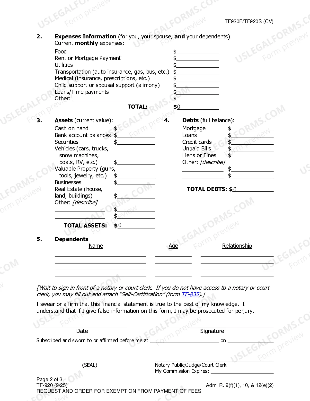 Preview Request for Exemption from Payment of Fees