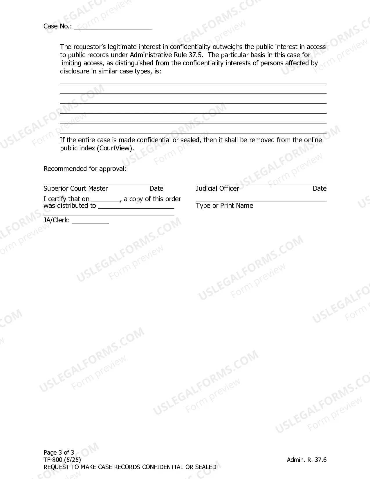 Preview Request to Seal or Make Case Records Confidential Under Admin R 37.6