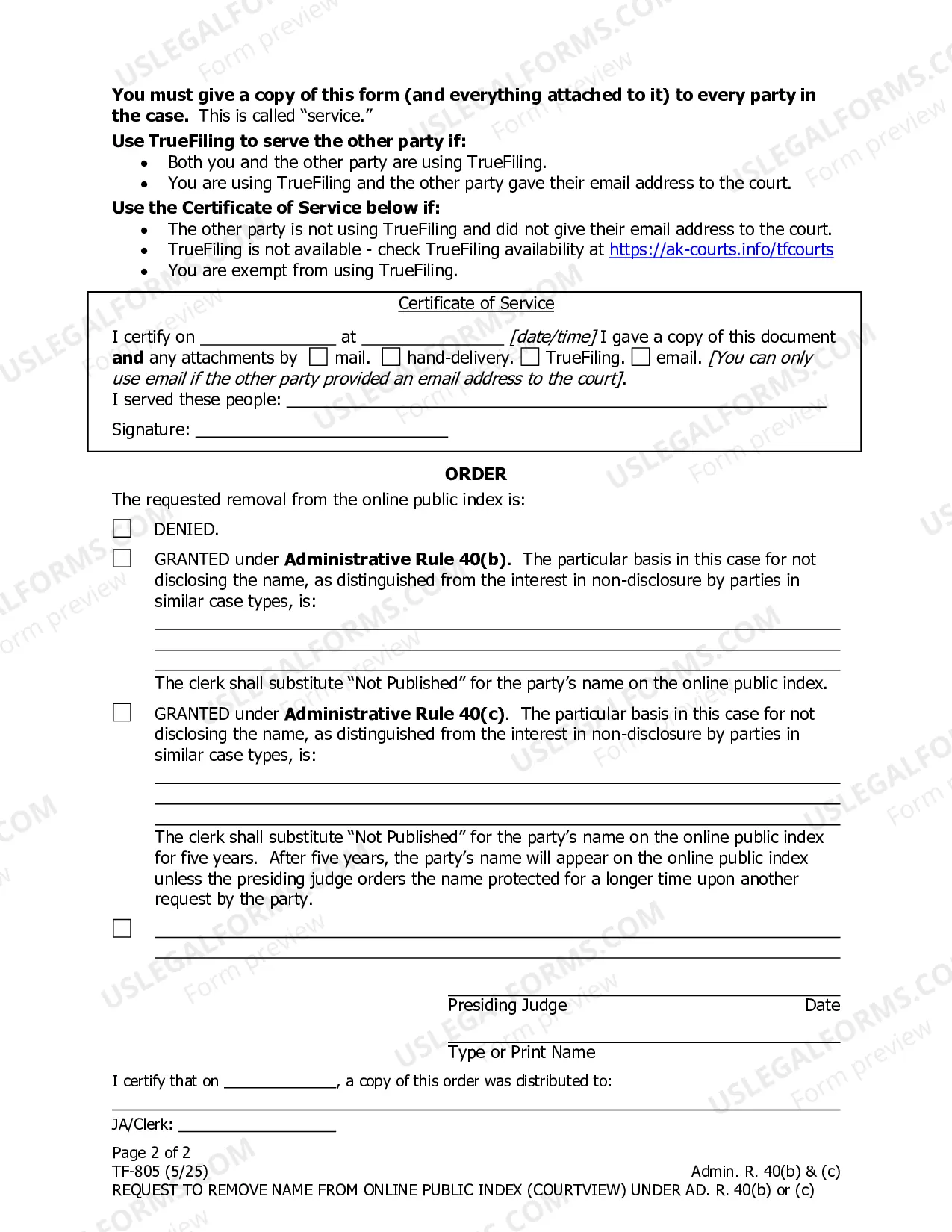 Preview Request to Remove Name from Courtview under Admin. R. 40(b) or (c)