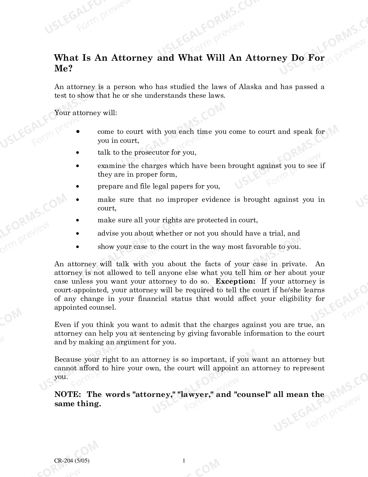 Preview Information For Defendants About Getting a Court-Appointed Attorney