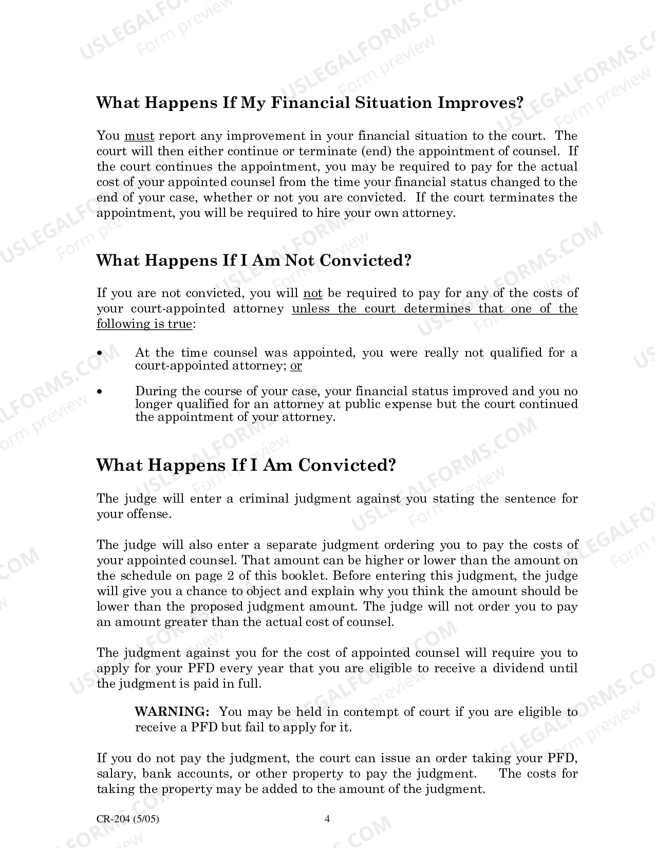 Preview Information For Defendants About Getting a Court-Appointed Attorney