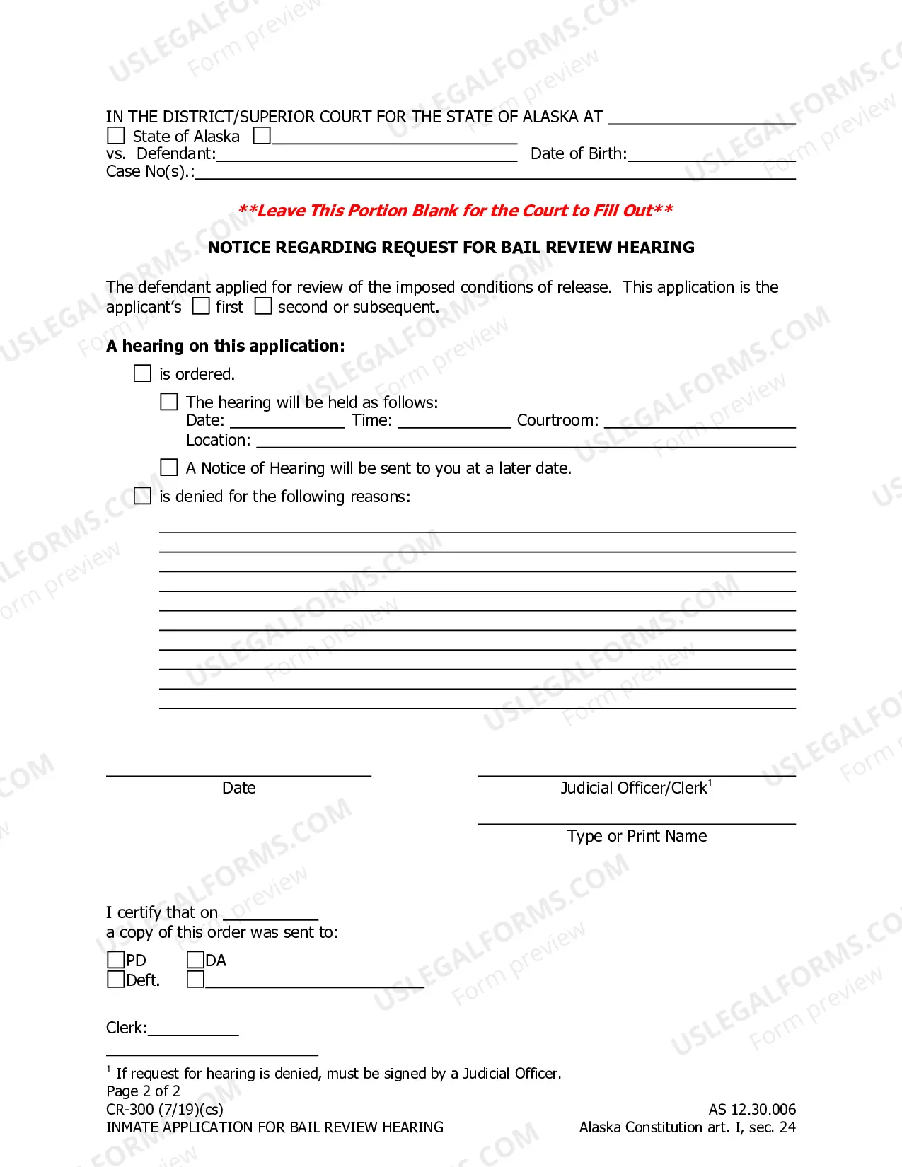 Preview Inmate Application for Bail Review Hearing (All locations other than Anchorage)