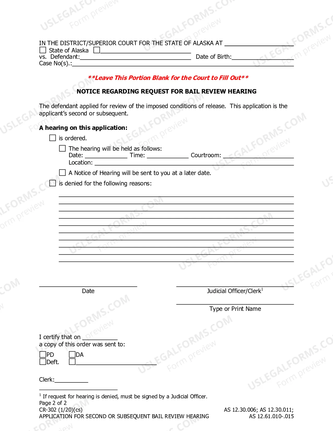 Preview Application for Second or Subsequent Bail Review Hearing (All locations other than Anchorage)
