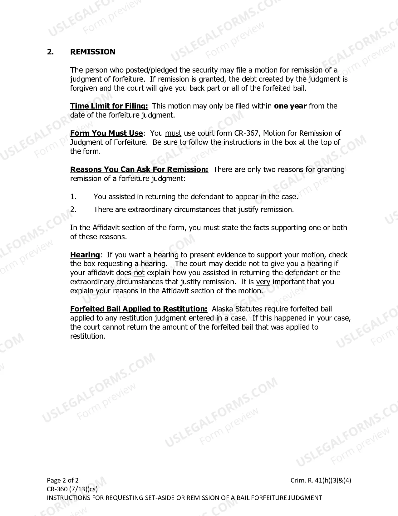 Preview Instructions for Requesting Set-Aside - Remission of a Bail Forfeiture Judgment