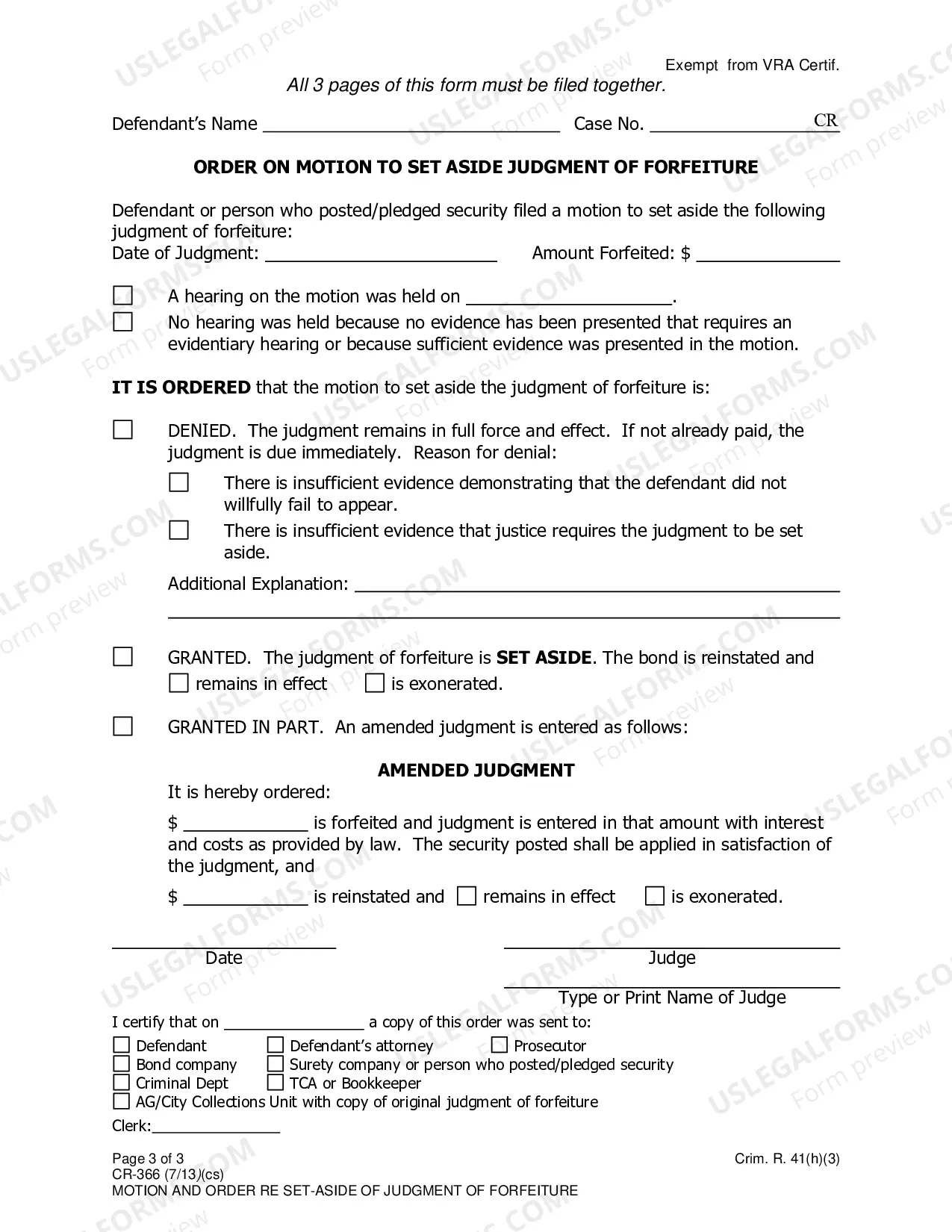 Preview Motion to Set Aside Judgment of Forfeiture