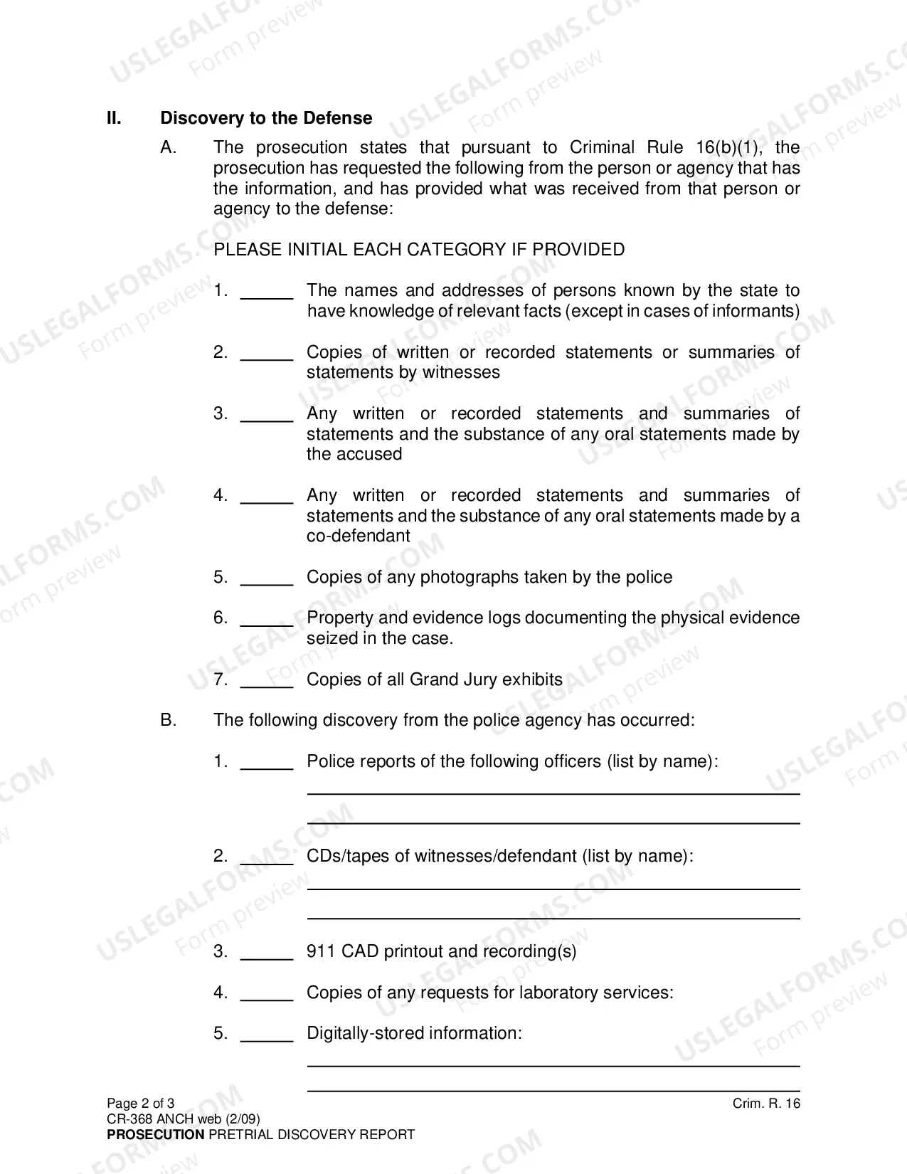 Preview Prosecution Pretrial Discovery Report (Anchorage only)