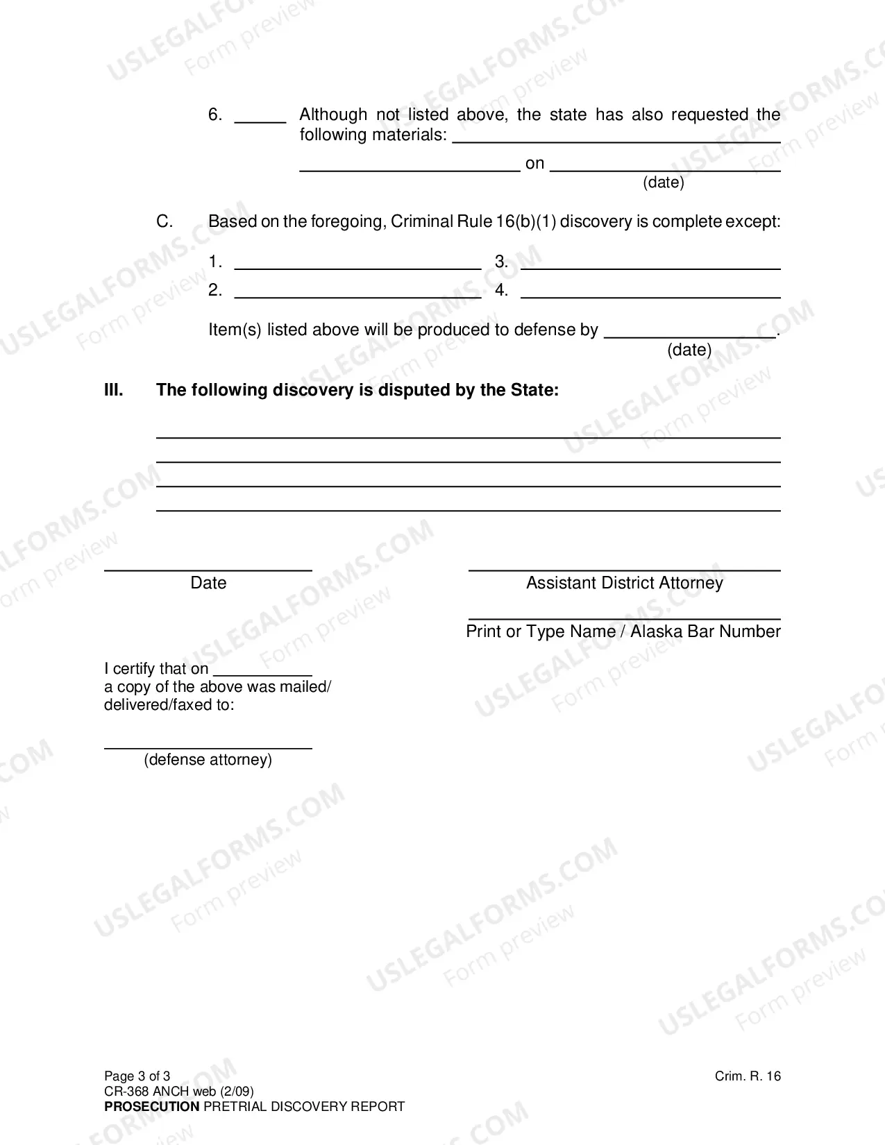 Preview Prosecution Pretrial Discovery Report (Anchorage only)