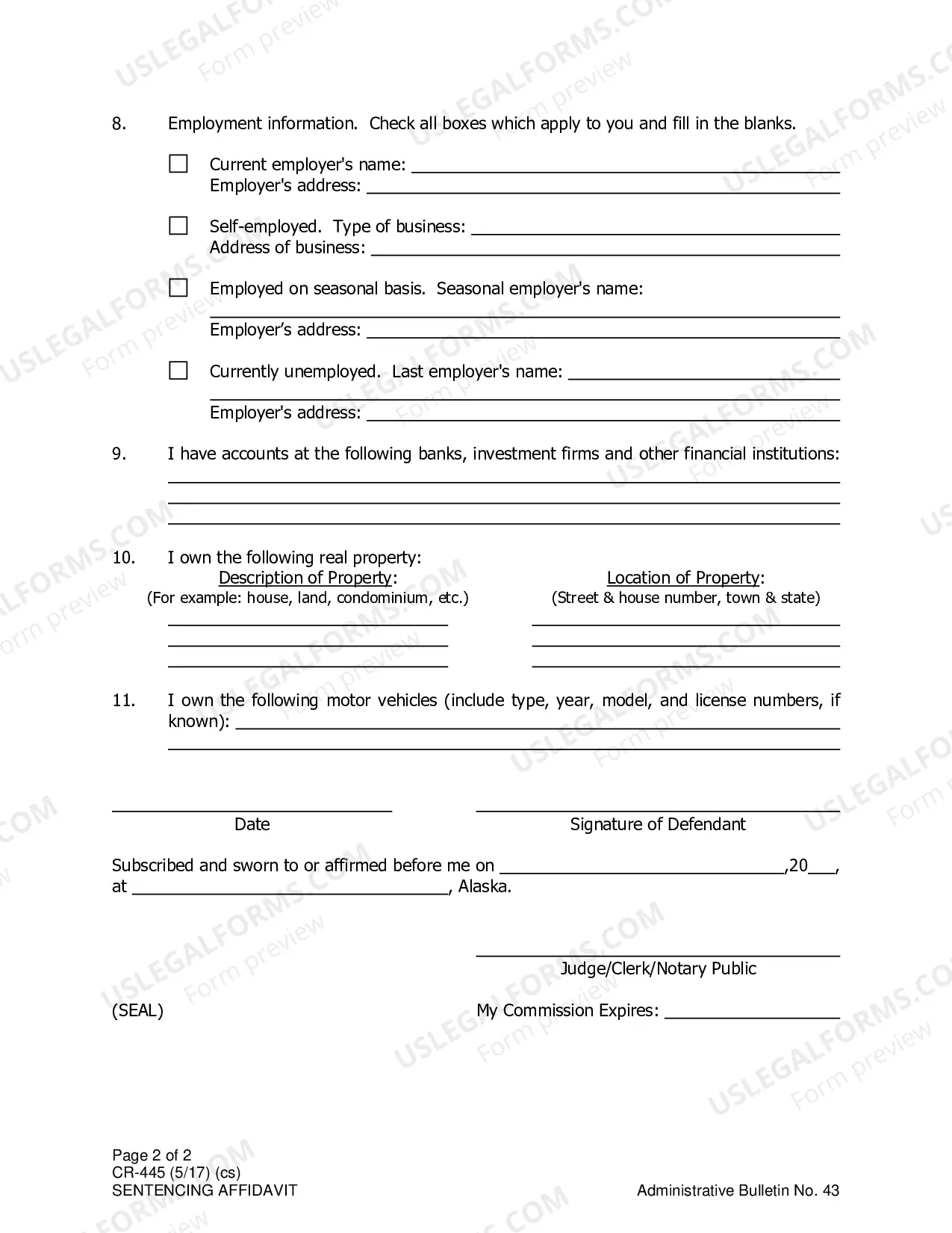 Preview Sentencing Affidavit