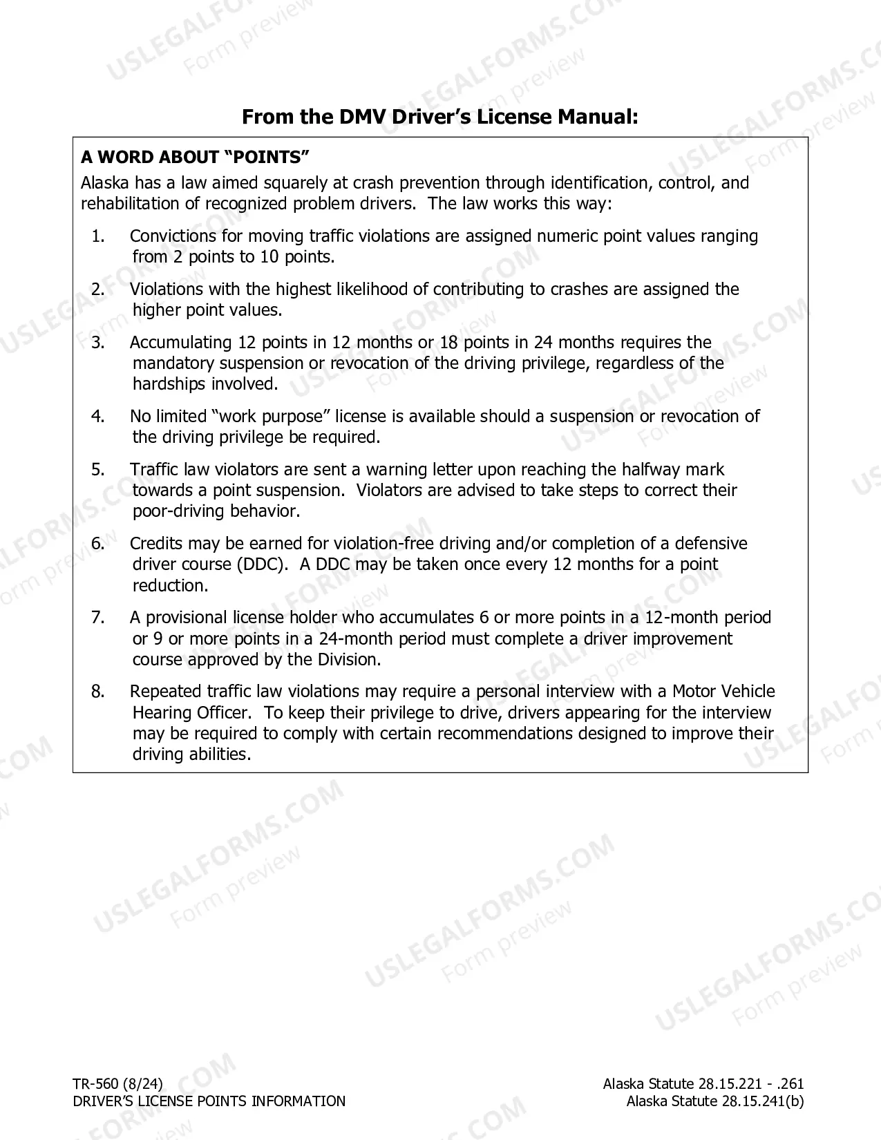 Preview Driver's License Points - Information