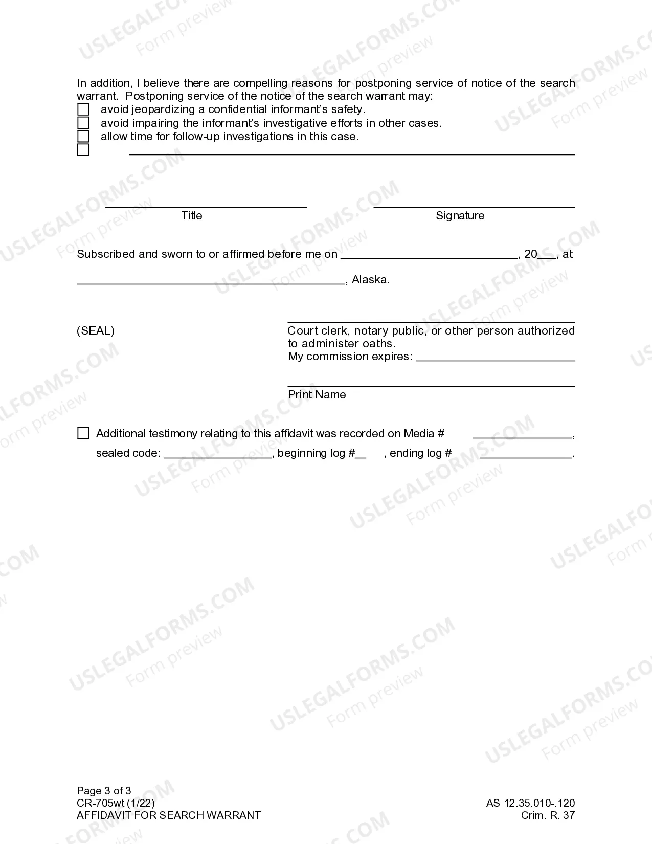 Preview Affidavit for Search Warrant