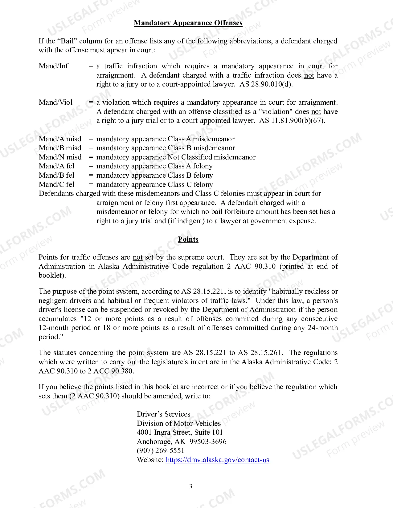 Preview Version B: Vehicle and Traffic Offenses Booklet (Offenses Listed by Category)