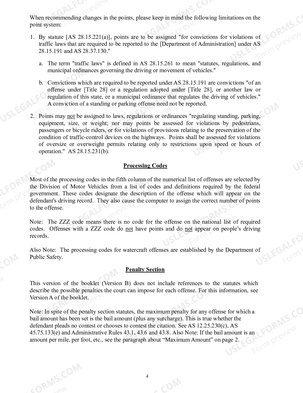 Preview Version B: Vehicle and Traffic Offenses Booklet (Offenses Listed by Category)