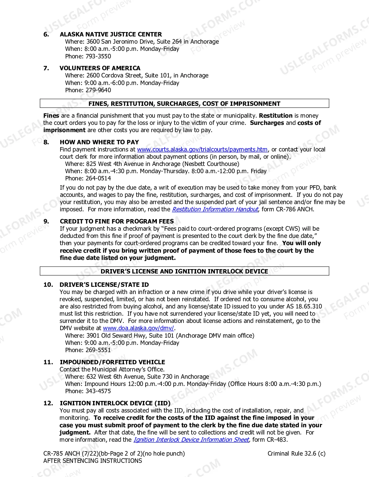 Preview After Sentencing Instructions for Anchorage Only