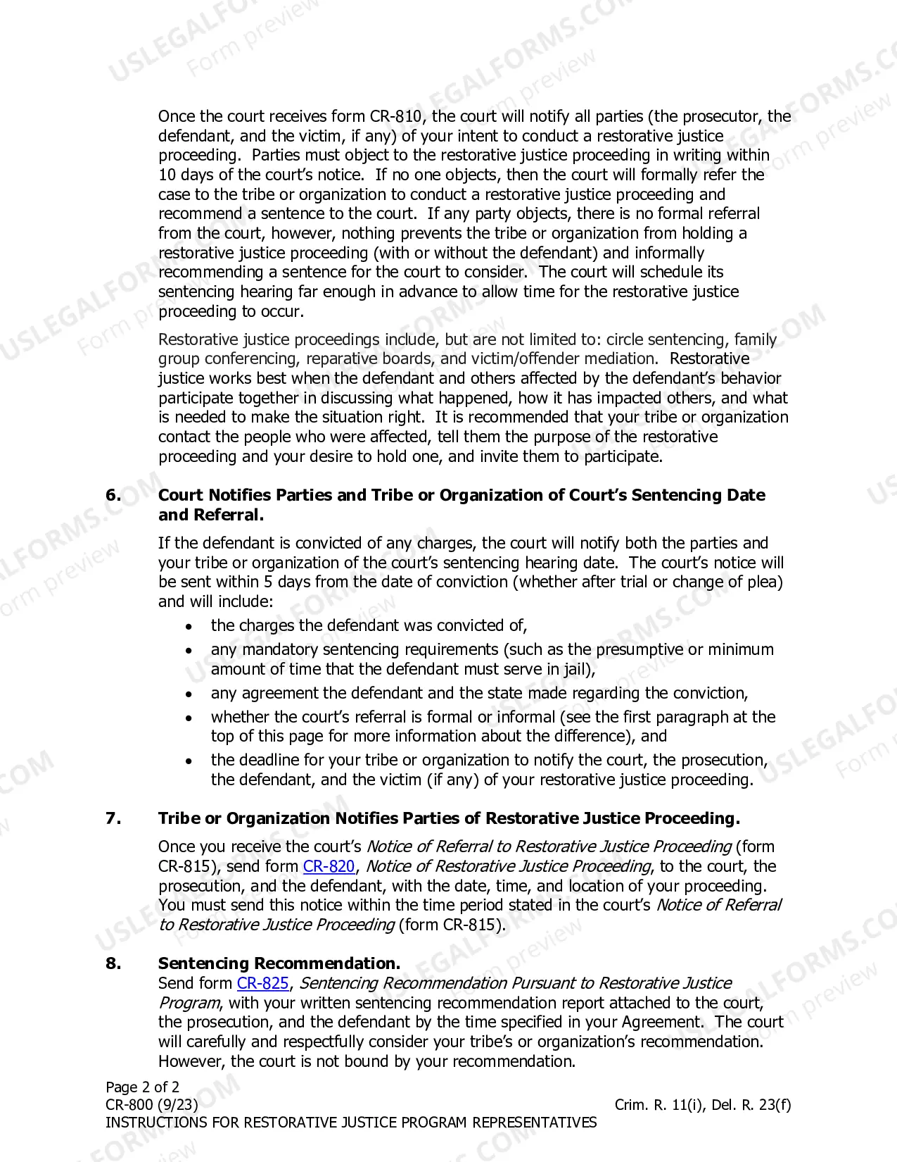 Preview Instructions for Restorative Justice Program Representatives