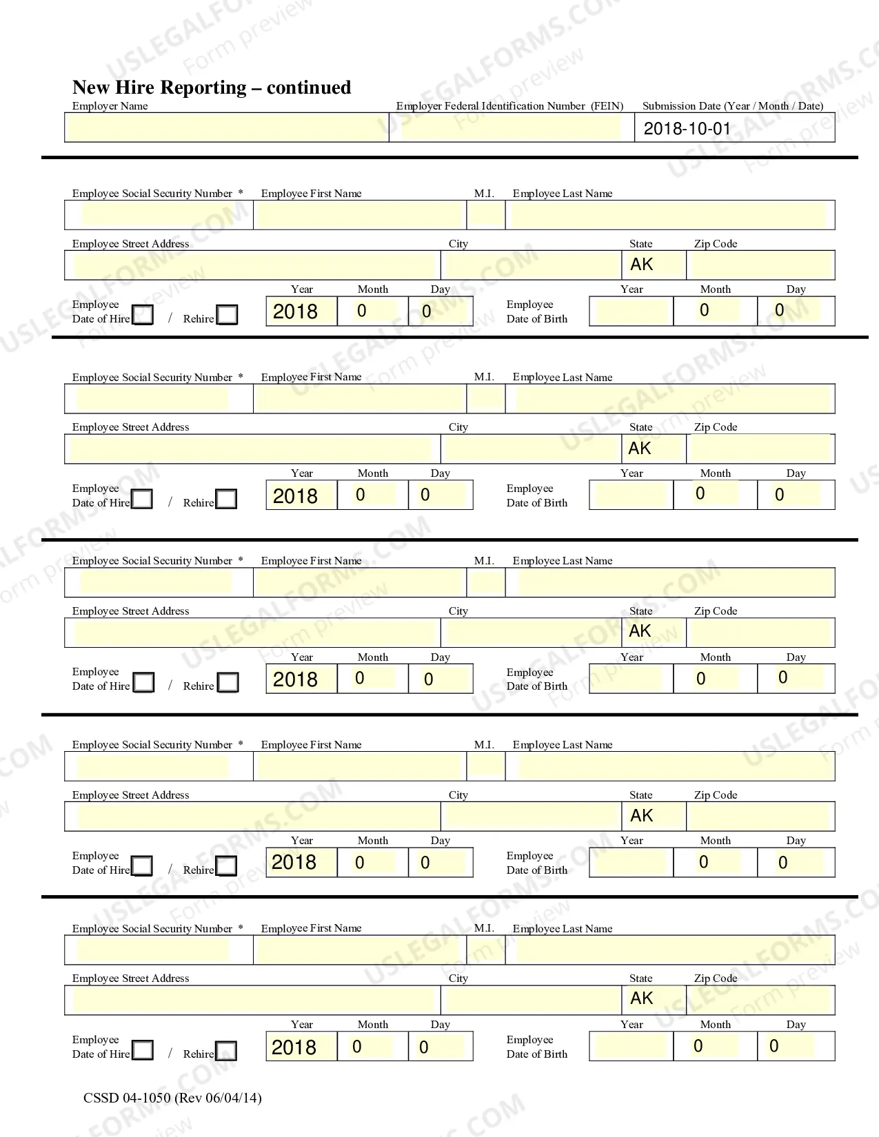 Preview Alaska New Hire Reporting Form - Fill in Version