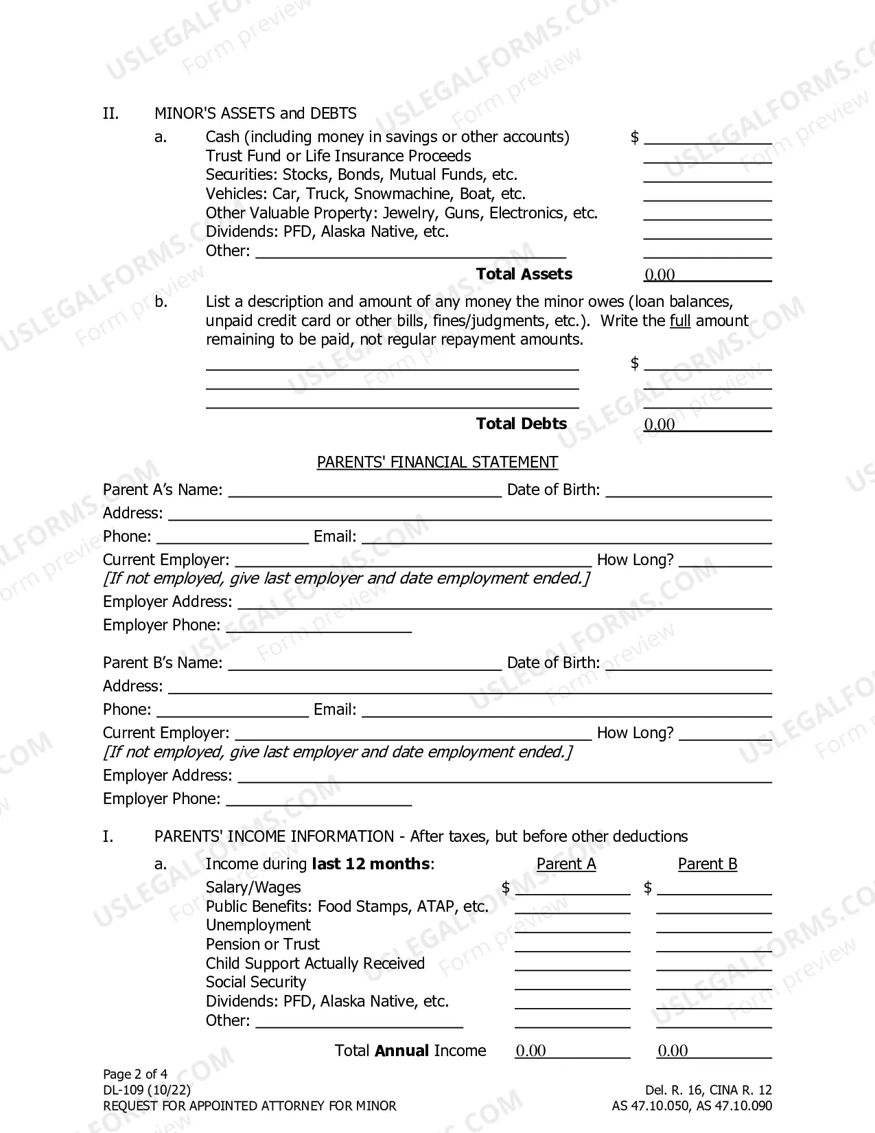 Preview Request for Appointed Attorney for Minor