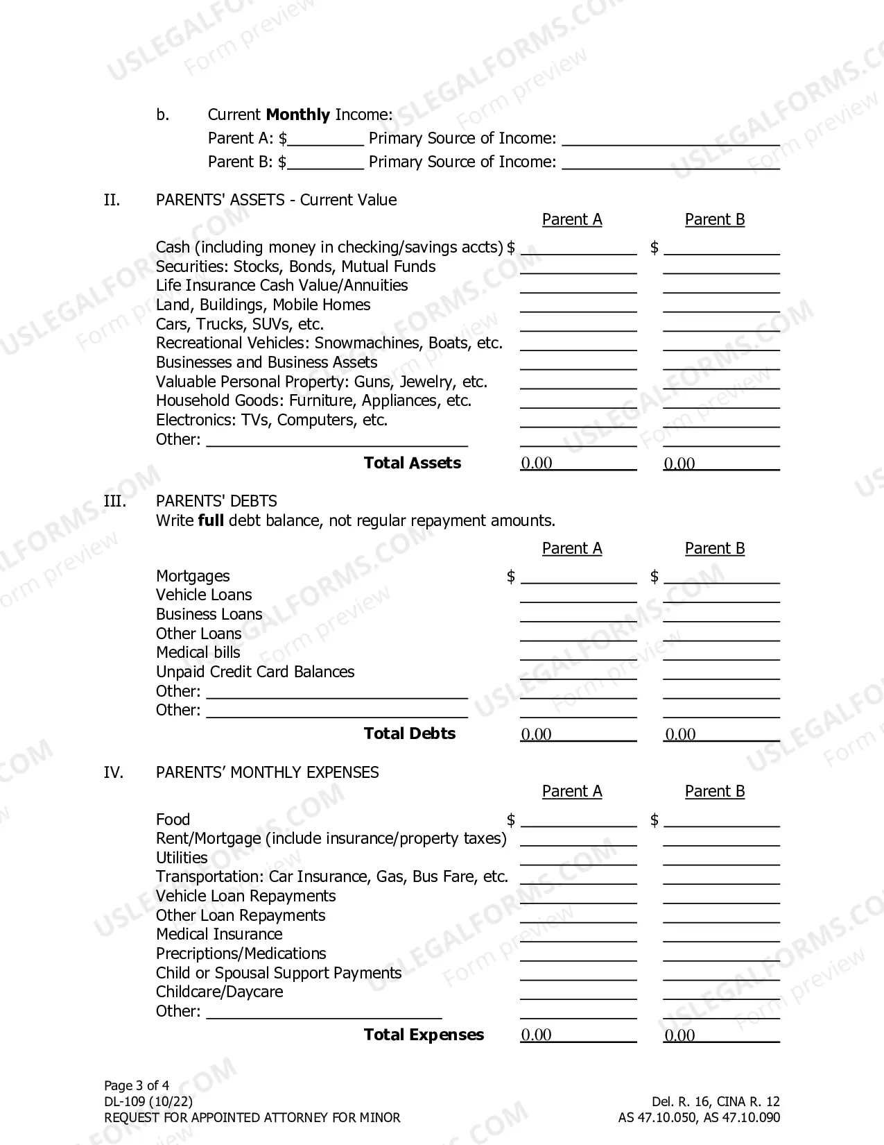 Preview Request for Appointed Attorney for Minor