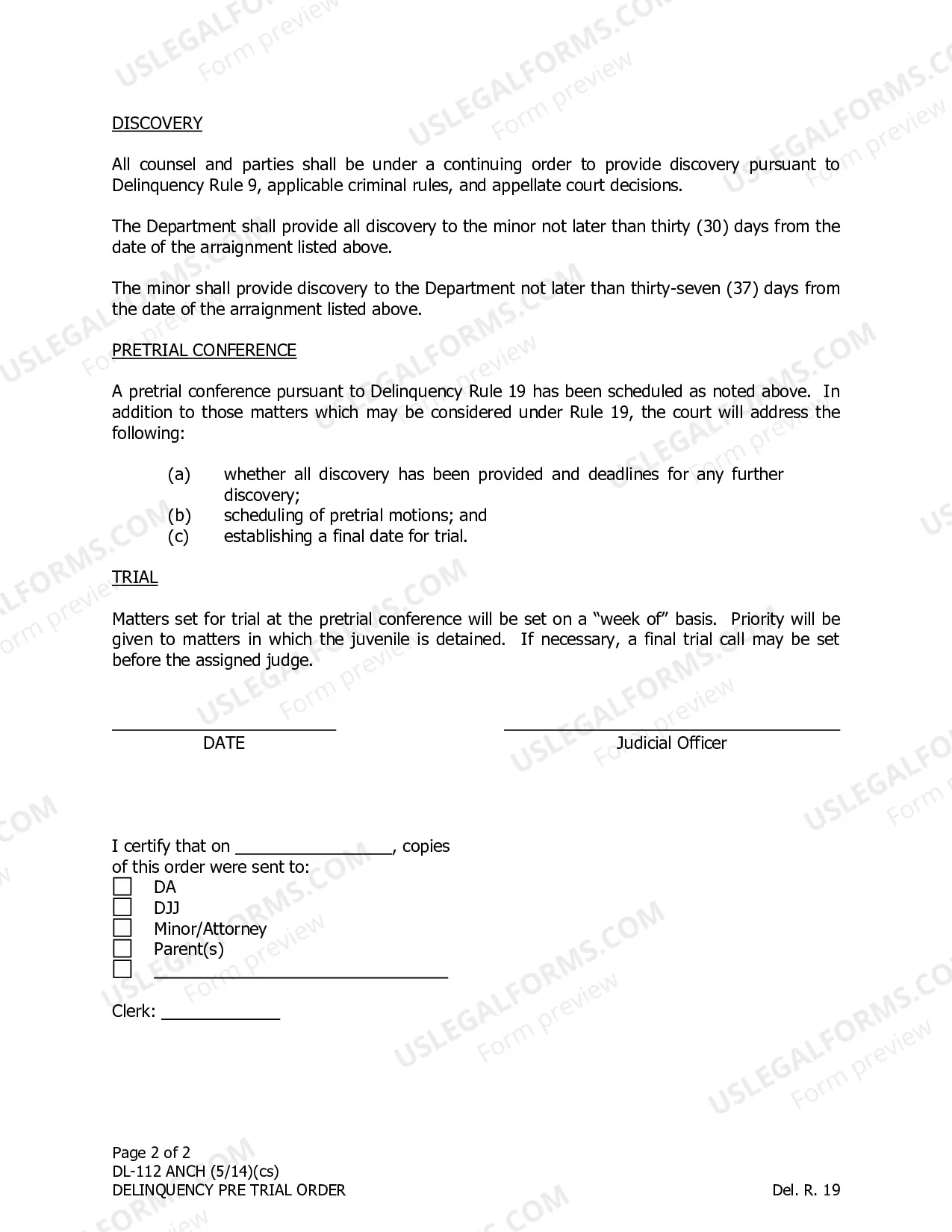 Preview Delinquency Pre-Trial Order for Anchorage