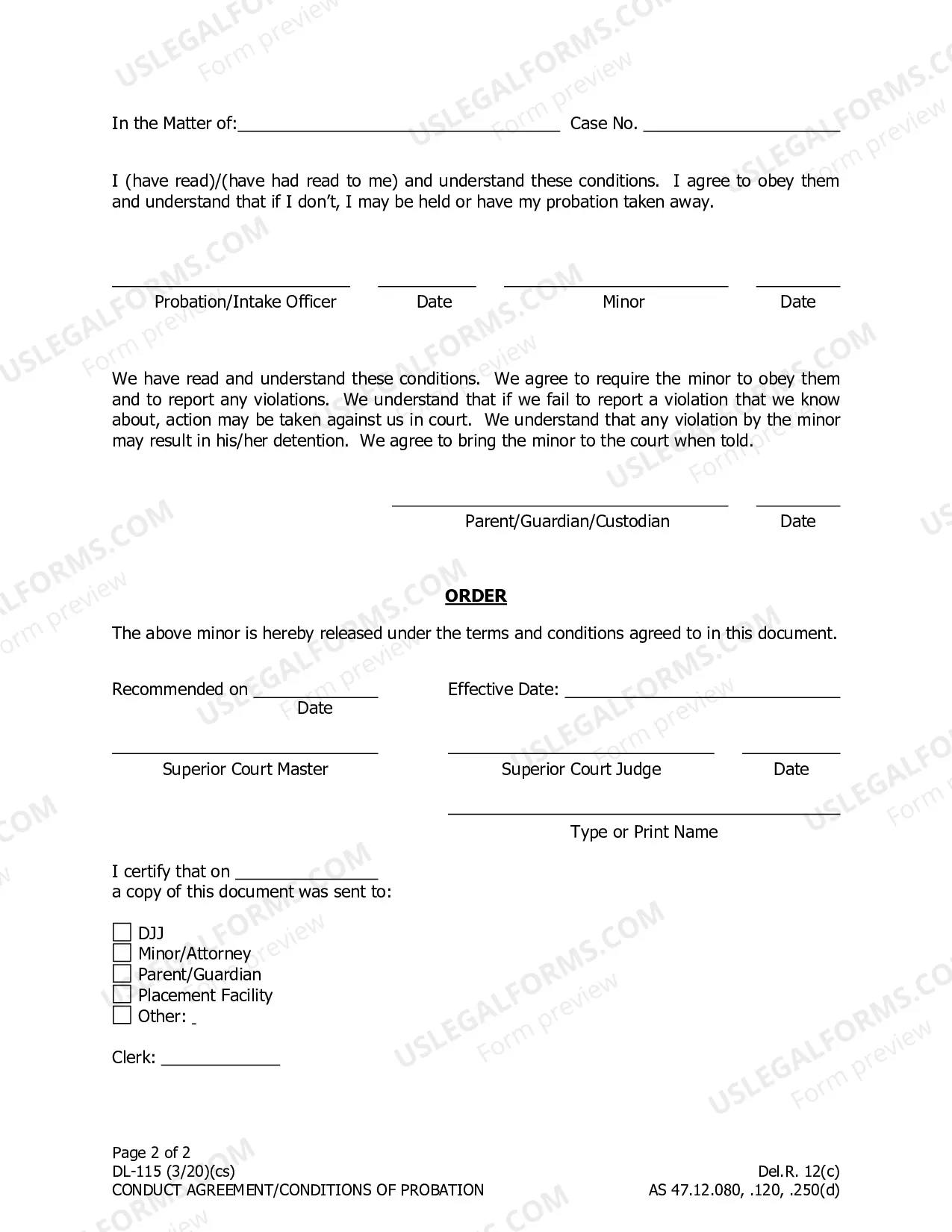 Preview Conduct Agreement/Conditions of Probation