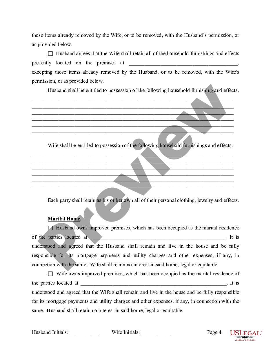 page 4 Marital Legal Separation and Property Settlement Agreement where No Children or No Joint Property or Debts and Divorce Action Filed preview